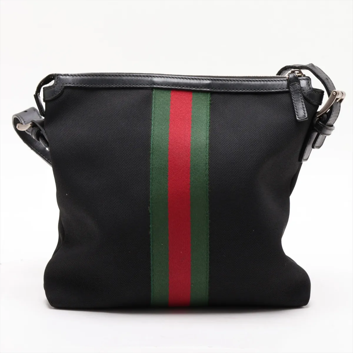 Sherry Line Canvas x Leather Shoulder Bag, Black, 387111 — view 2