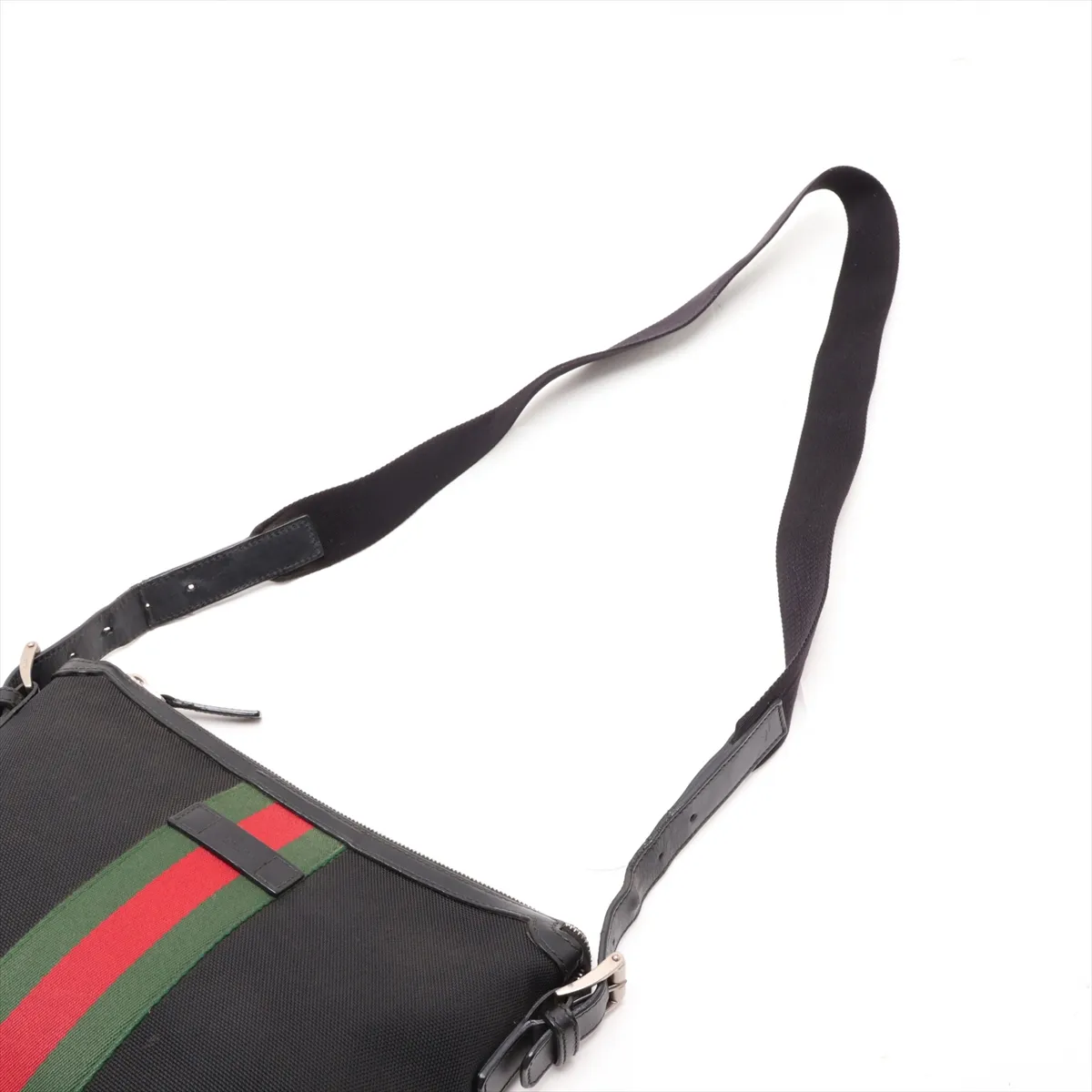 Sherry Line Canvas x Leather Shoulder Bag, Black, 387111 — view 5