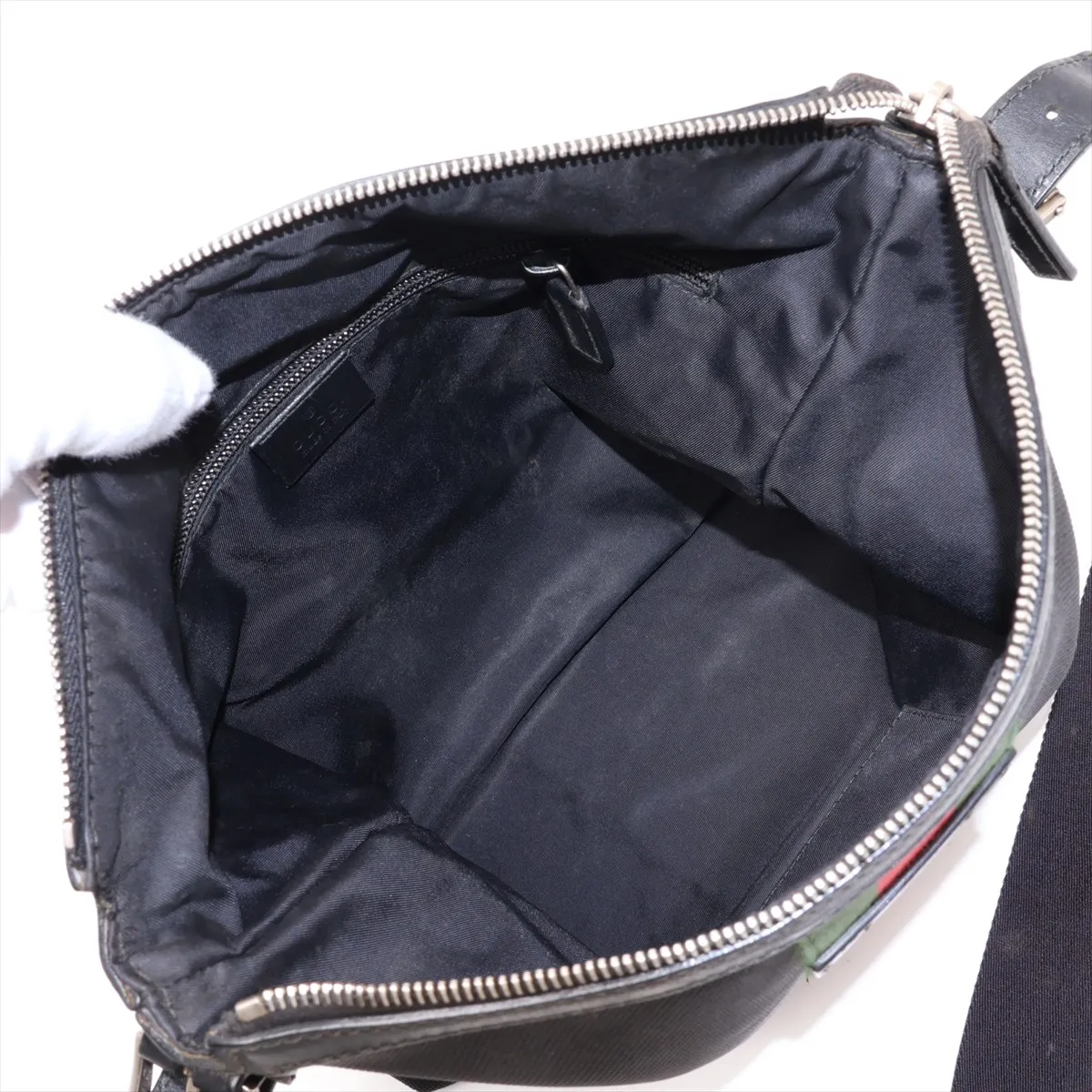 Sherry Line Canvas x Leather Shoulder Bag, Black, 387111 — view 6