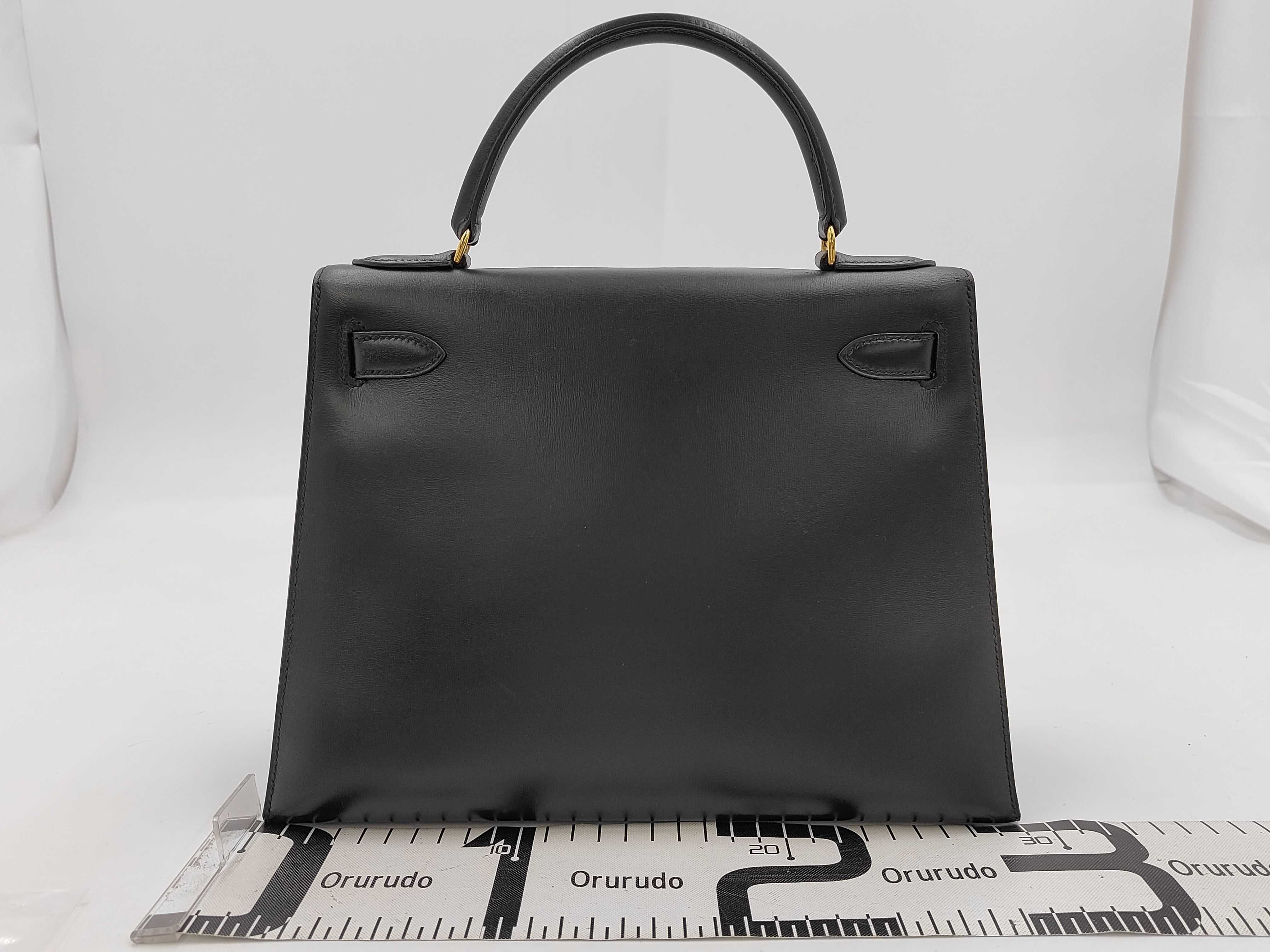 Kelly 28, Sellier Box Calf Leather, Black, Gold Hardware, K Stamp, Handbag — view 2