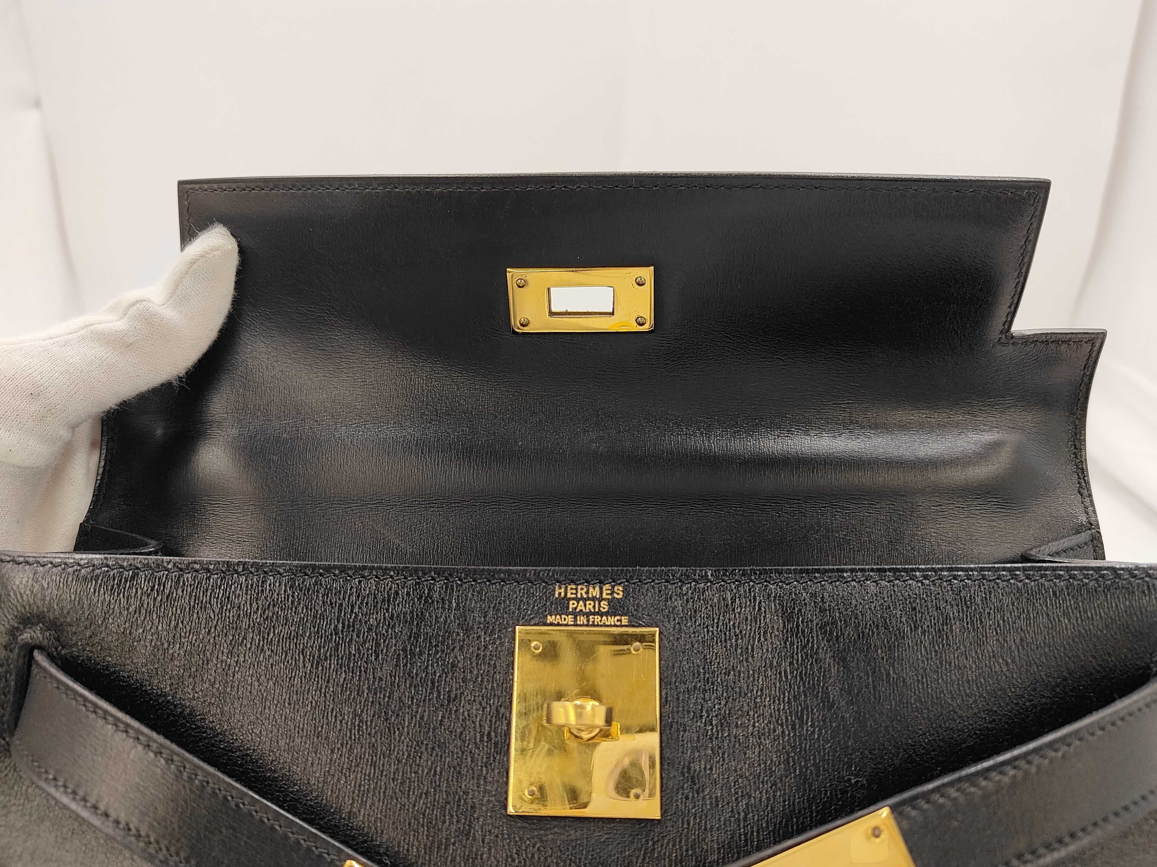 Kelly 28, Sellier Box Calf Leather, Black, Gold Hardware, K Stamp, Handbag — view 8