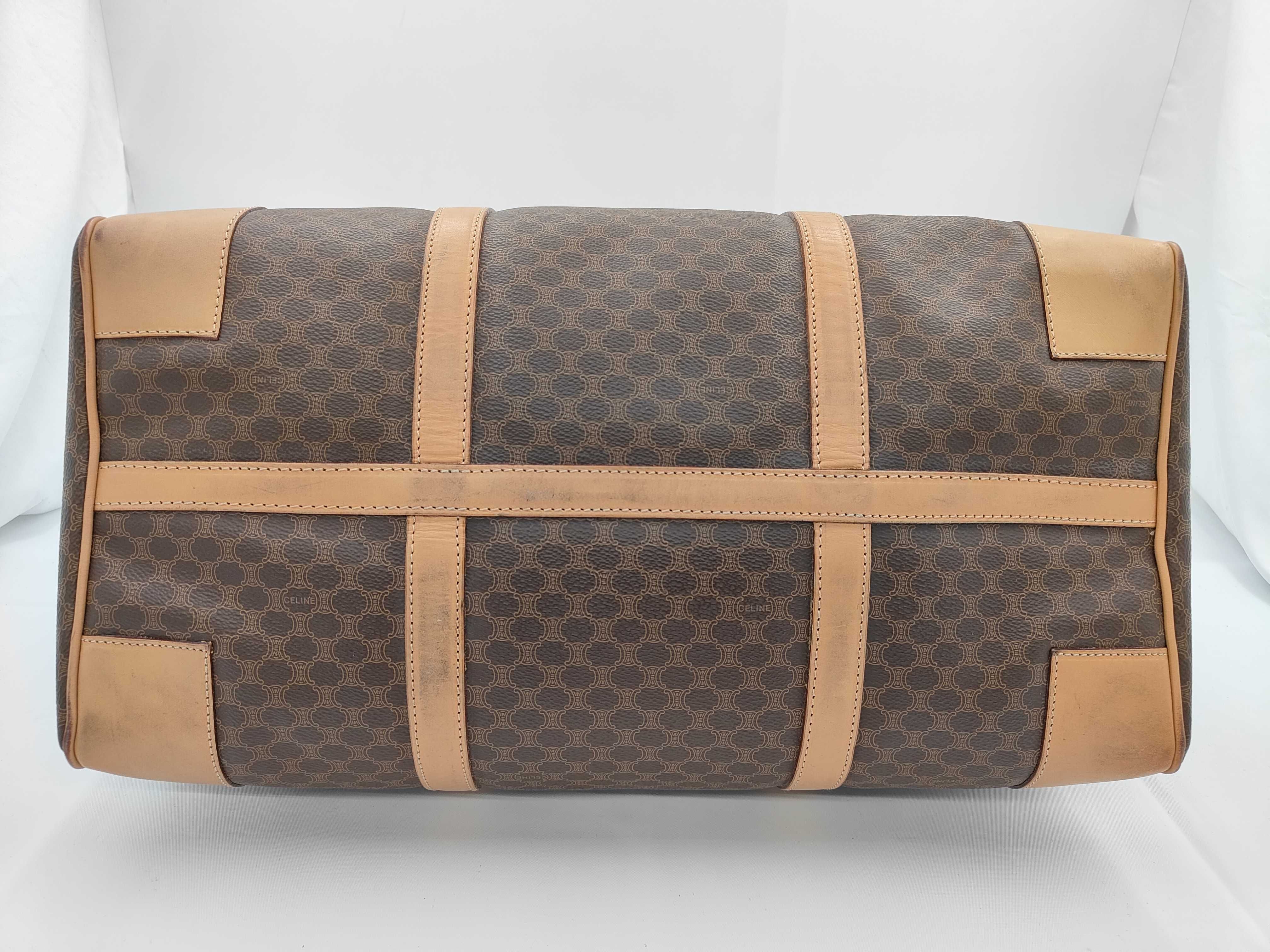 PVC Macadam Boston Bag, Brown, Gold Hardware, with Padlock, 2 Keys, and Clochette. — view 5