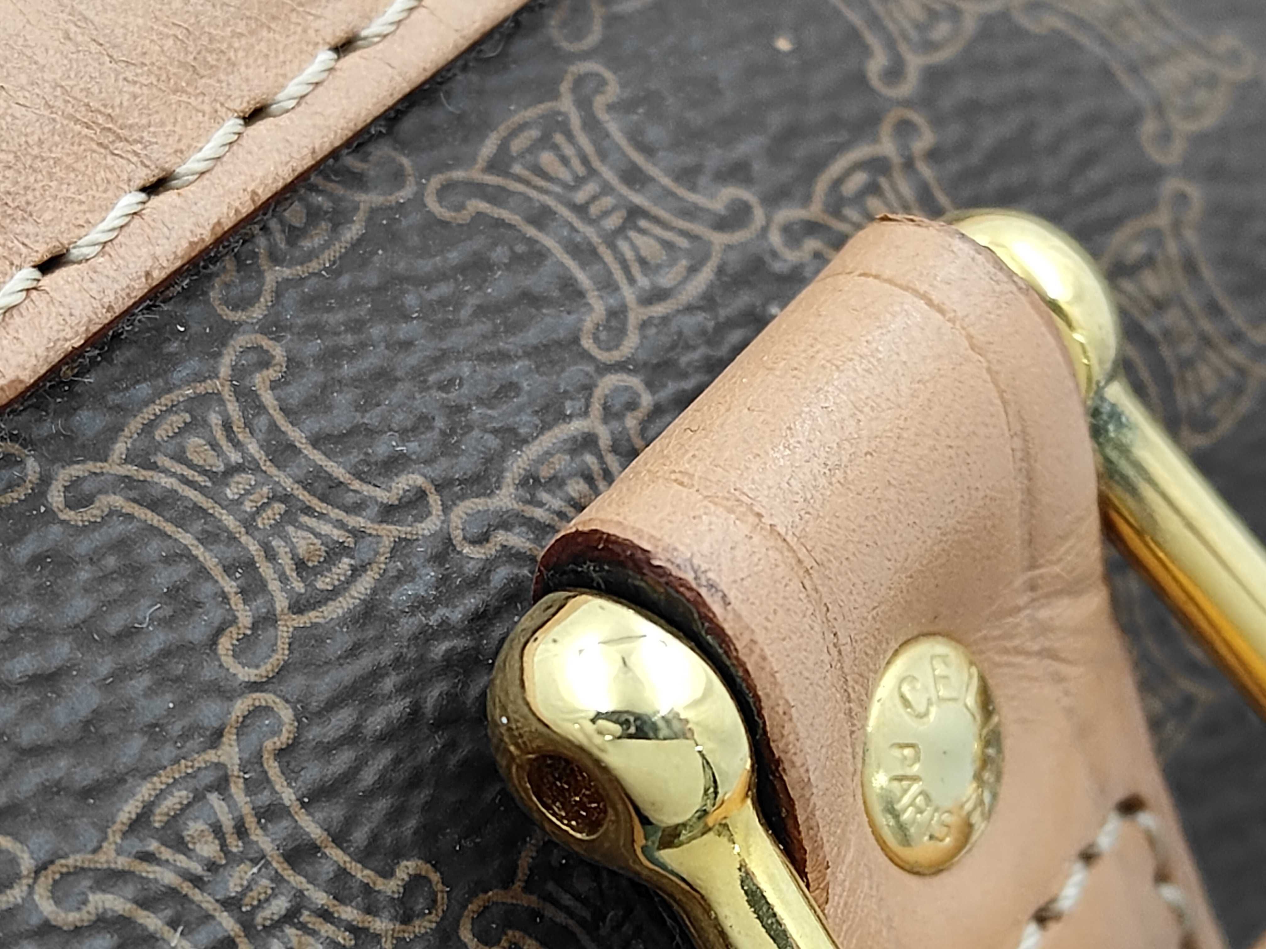PVC Macadam Boston Bag, Brown, Gold Hardware, with Padlock, 2 Keys, and Clochette. — view 8