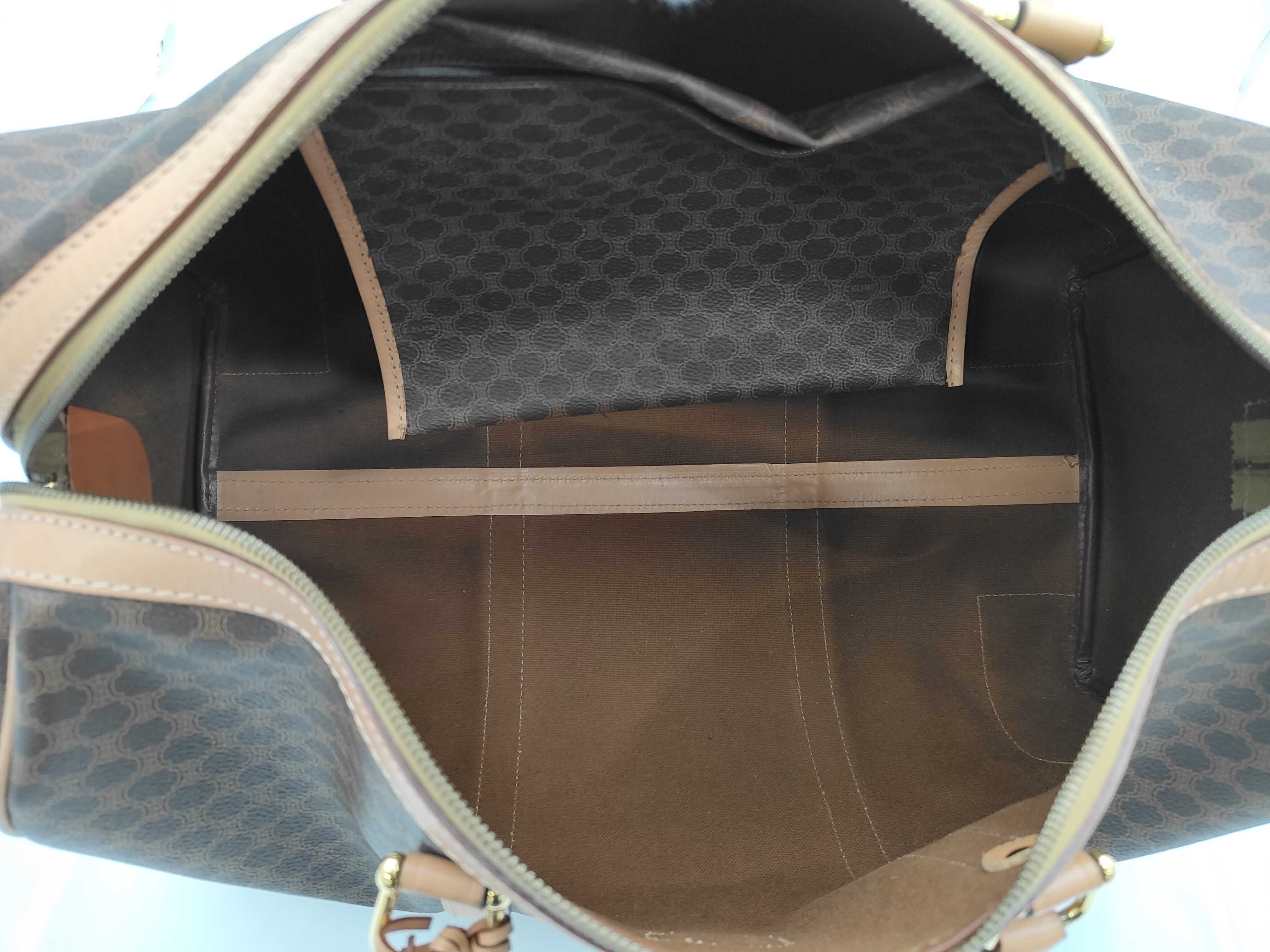 PVC Macadam Boston Bag, Brown, Gold Hardware, with Padlock, 2 Keys, and Clochette. — view 9