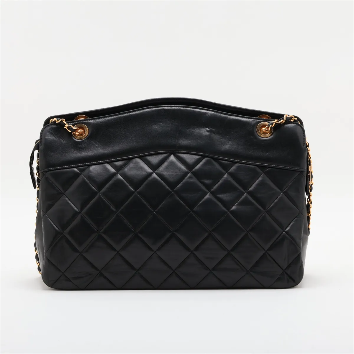 Matelassé Lambskin Chain Tote Bag, Black with Gold Hardware, Item No. 1373252 — view 2