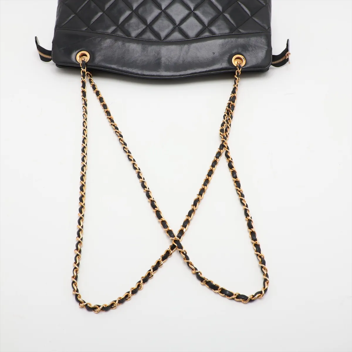 Matelassé Lambskin Chain Tote Bag, Black with Gold Hardware, Item No. 1373252 — view 5