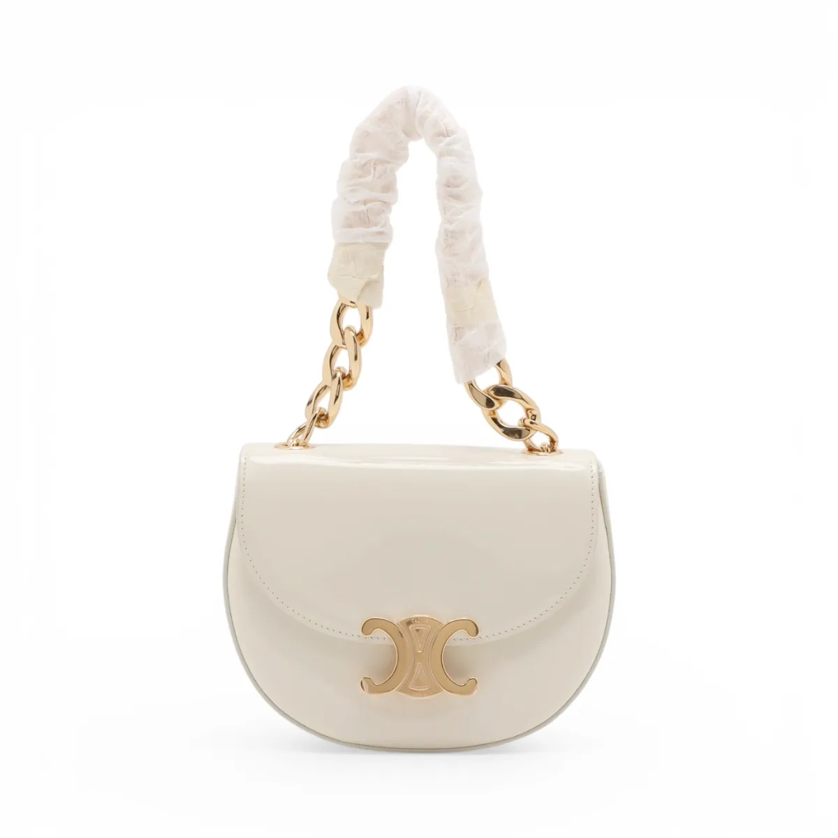 Triomphe Patent Leather Handbag, White
