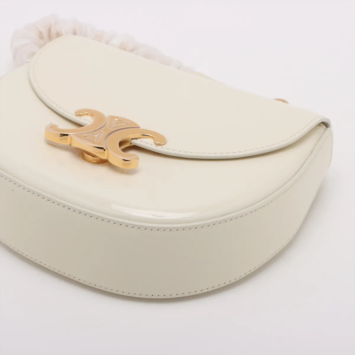 Triomphe Patent Leather Handbag, White — view 3