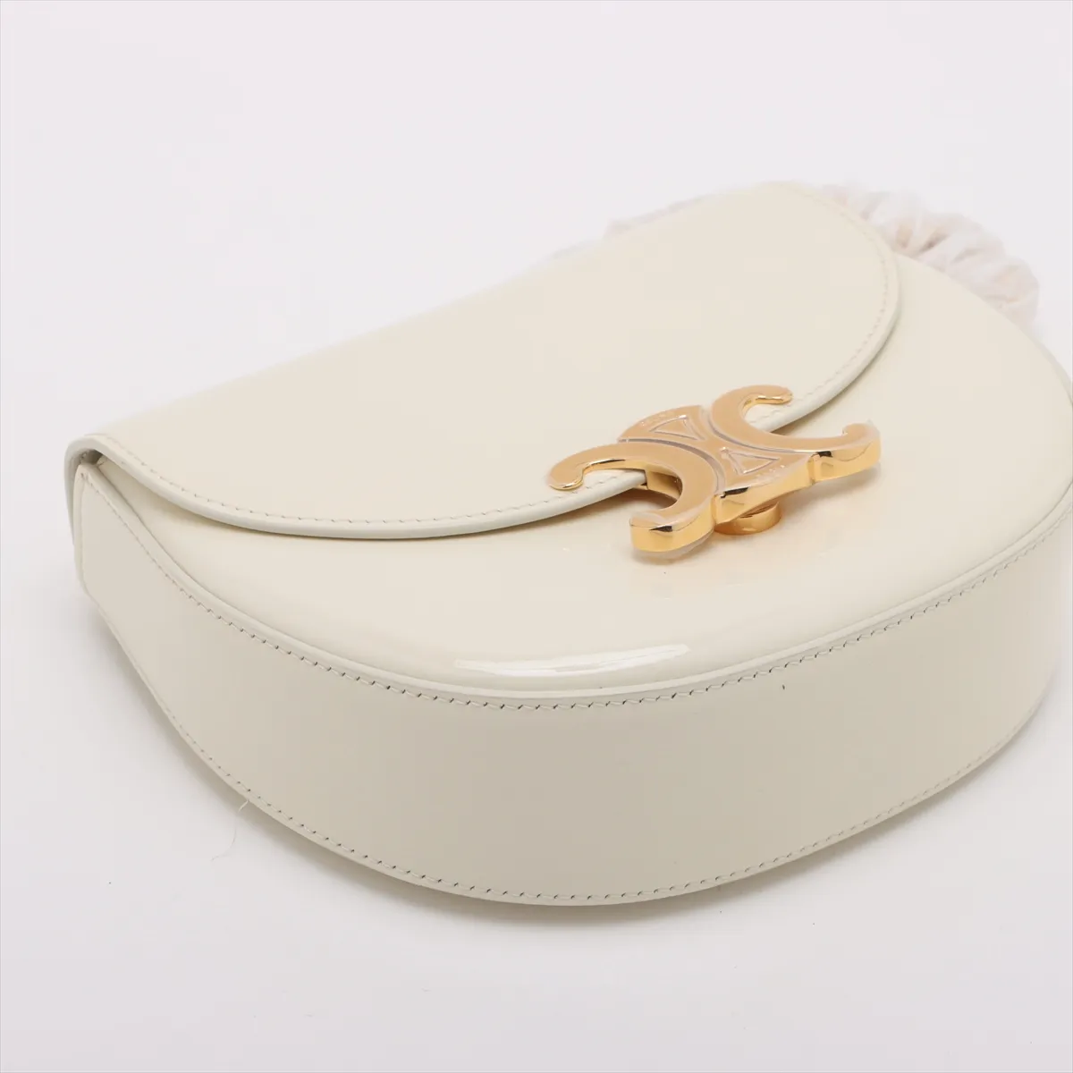 Triomphe Patent Leather Handbag, White — view 4