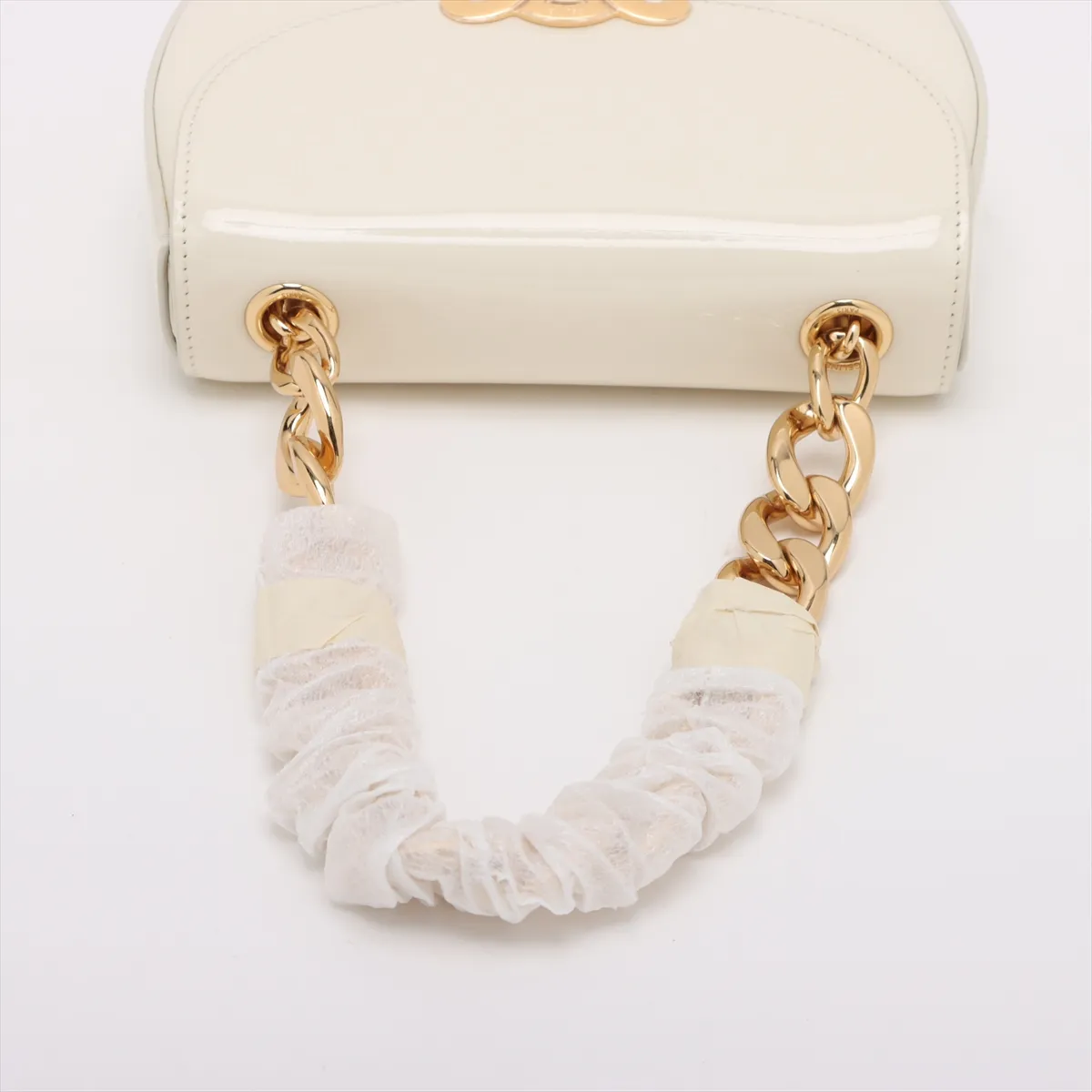 Triomphe Patent Leather Handbag, White — view 5