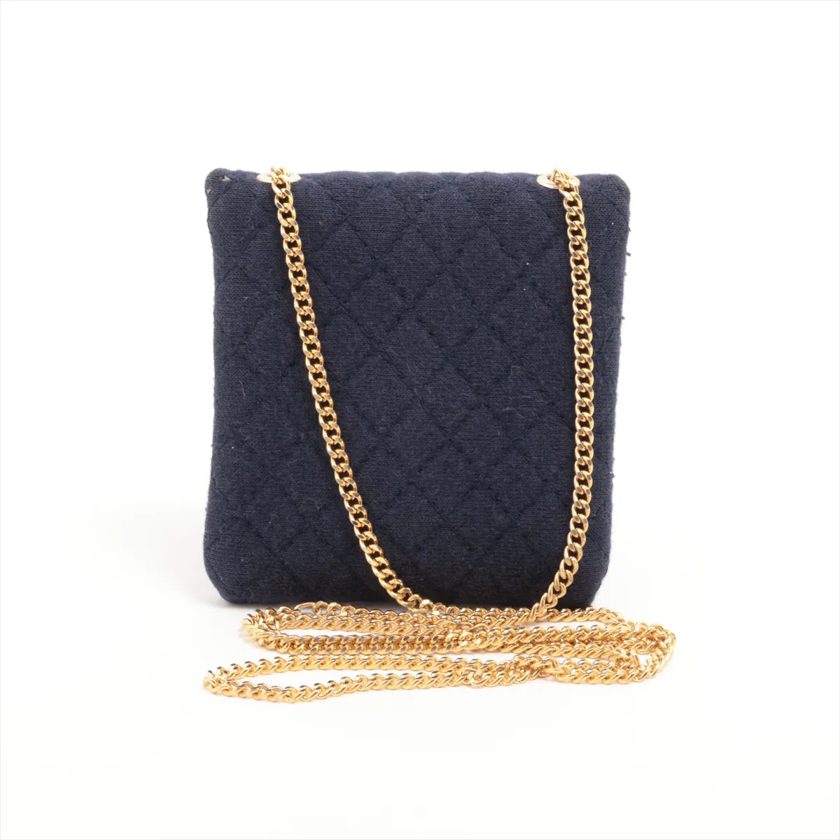 Matelasse Cotton Pouch Blue Gold Hardware — view 2