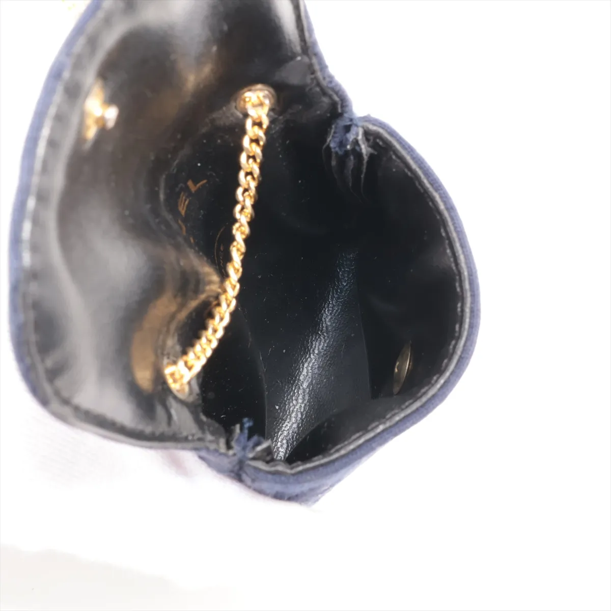 Matelasse Cotton Pouch Blue Gold Hardware — view 3