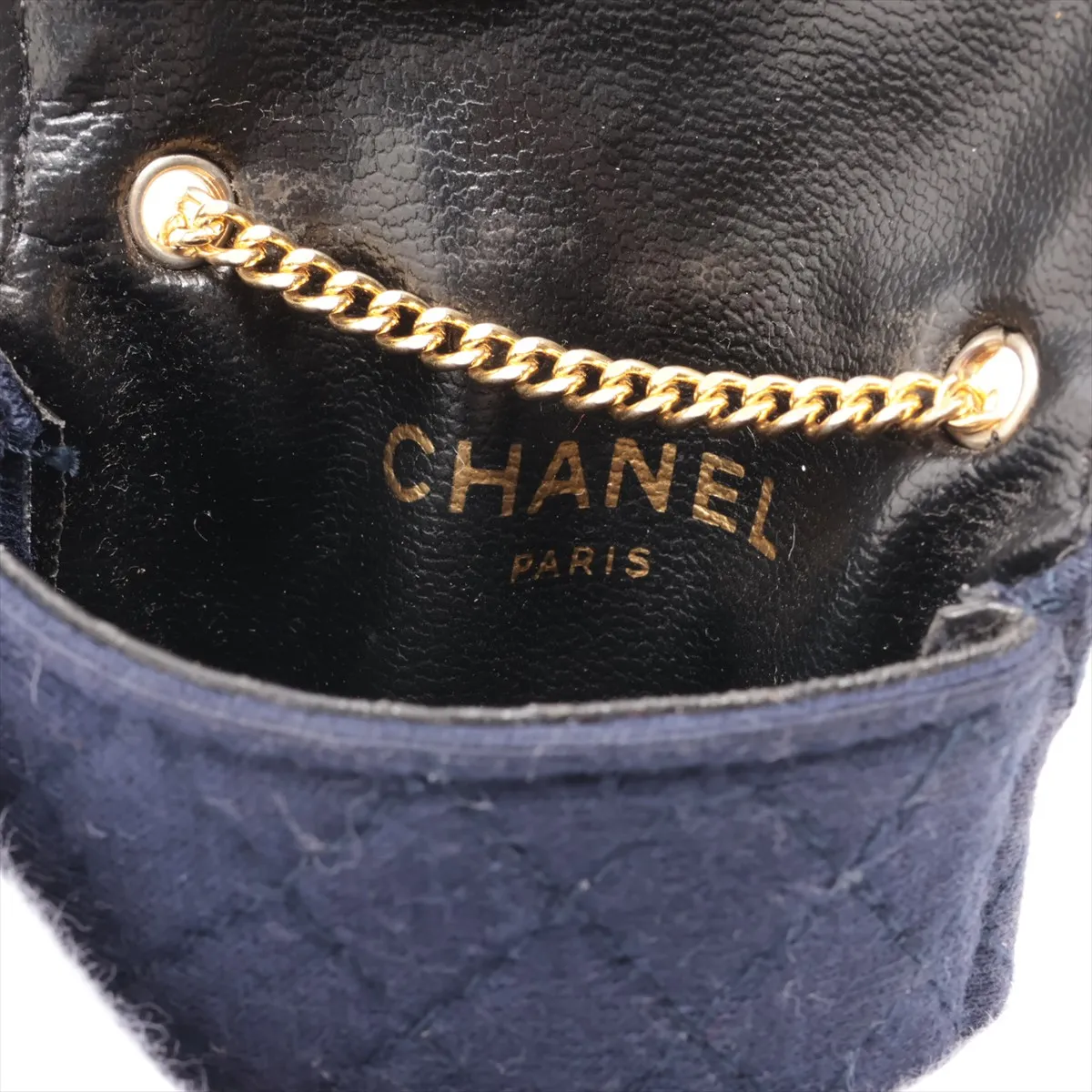 Matelasse Cotton Pouch Blue Gold Hardware — view 4