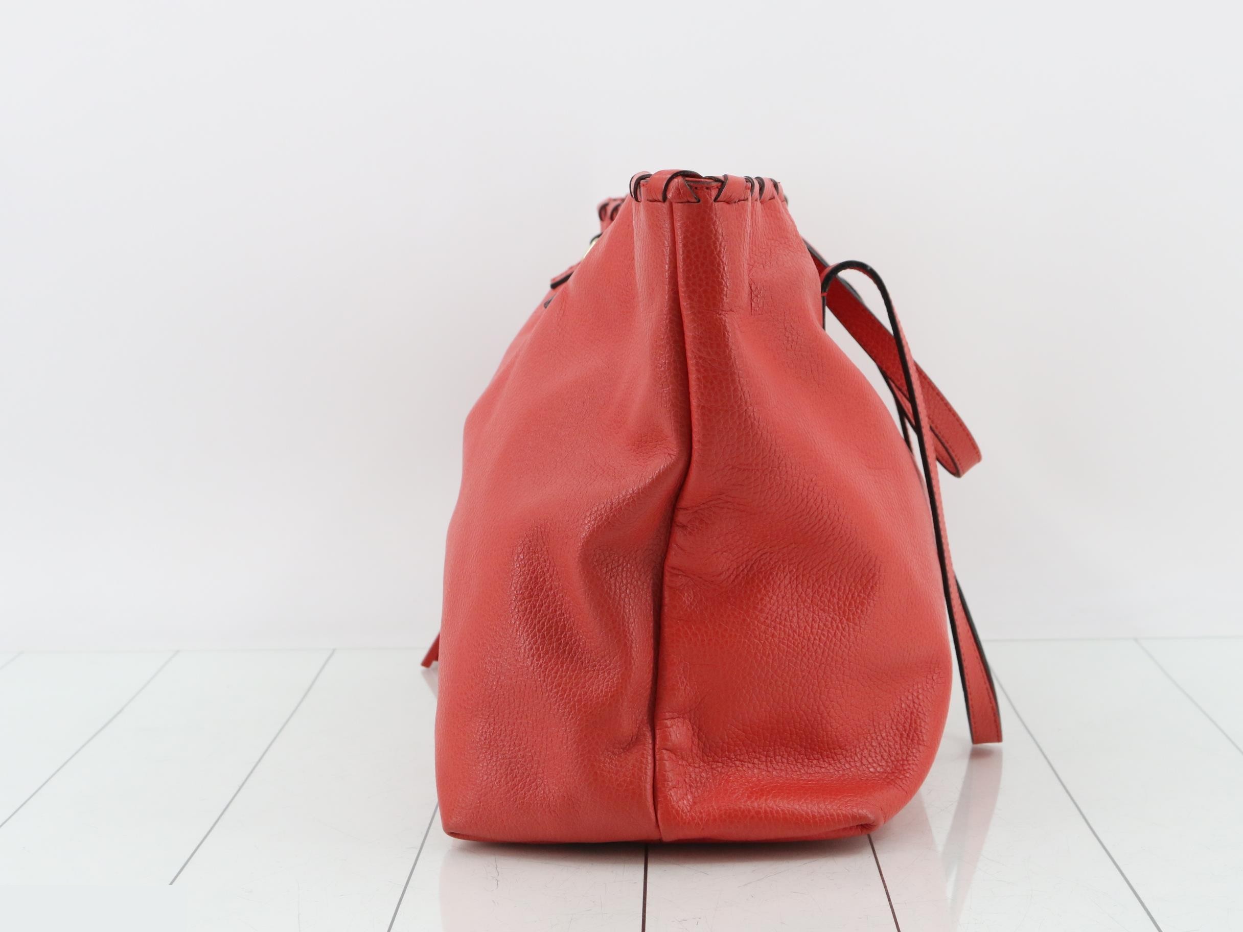 Bamboo Leather Tassel Tote Bag (Red) — view 3