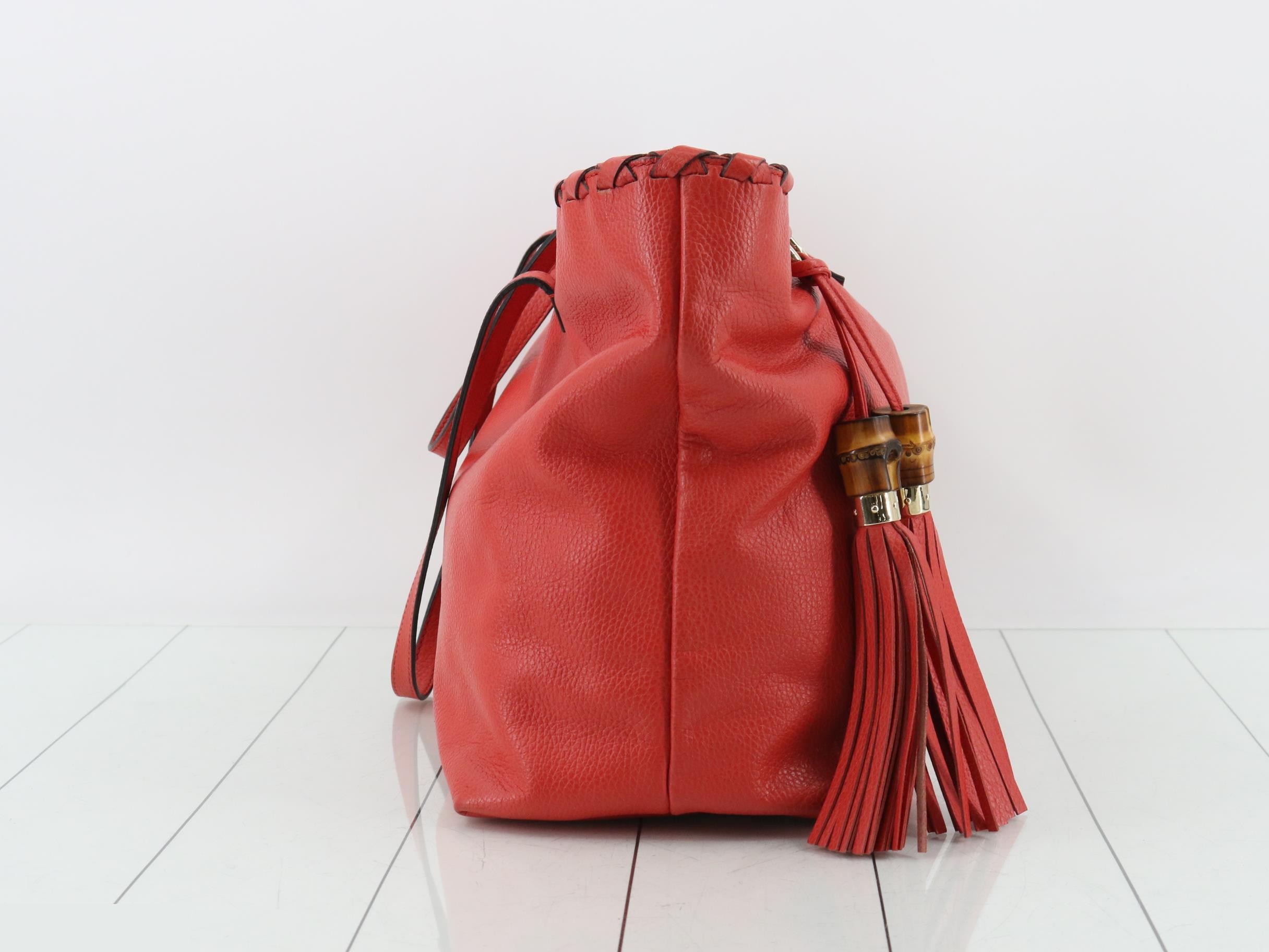Bamboo Leather Tassel Tote Bag (Red) — view 4