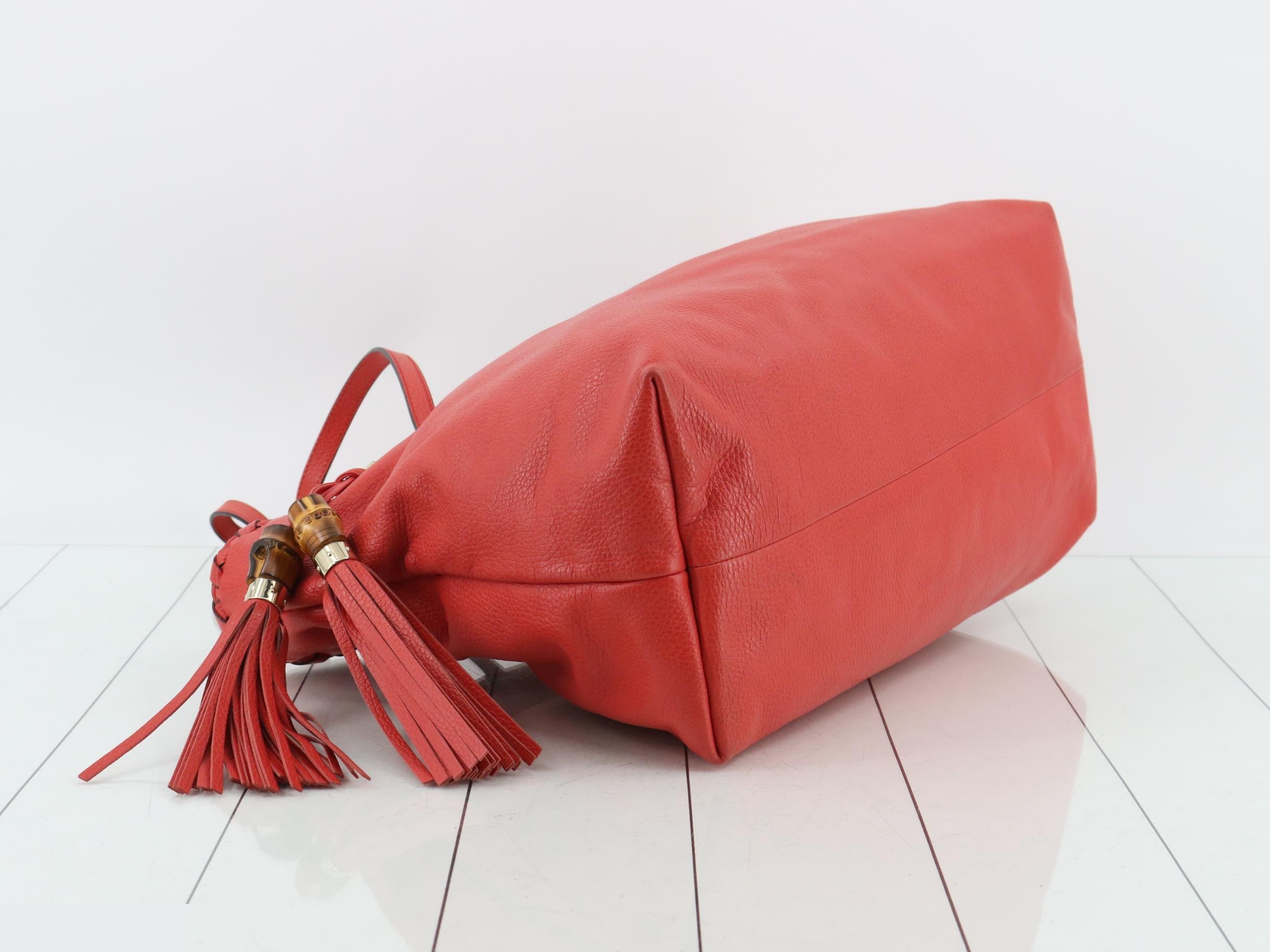 Bamboo Leather Tassel Tote Bag (Red) — view 5
