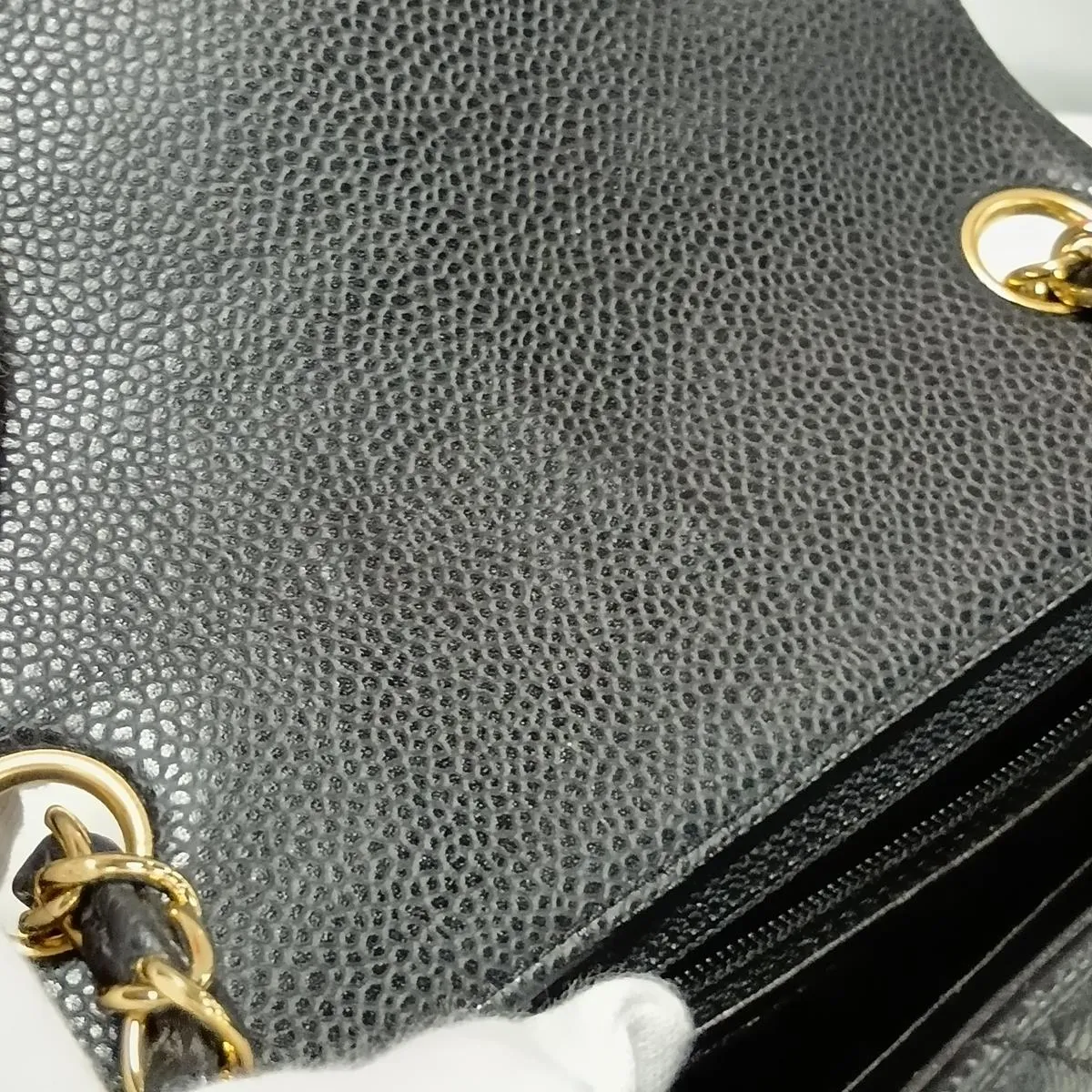 Mini Matelassé 17 Caviar Skin Single Flap Single Chain Bag, Black with Gold Hardware, 12038823, Serial Number 12, A35200 — view 14
