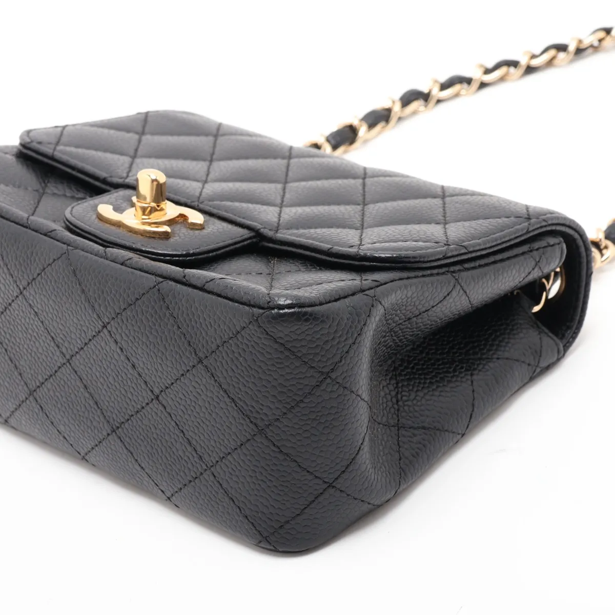 Mini Matelassé 17 Caviar Skin Single Flap Single Chain Bag, Black with Gold Hardware, 12038823, Serial Number 12, A35200 — view 3
