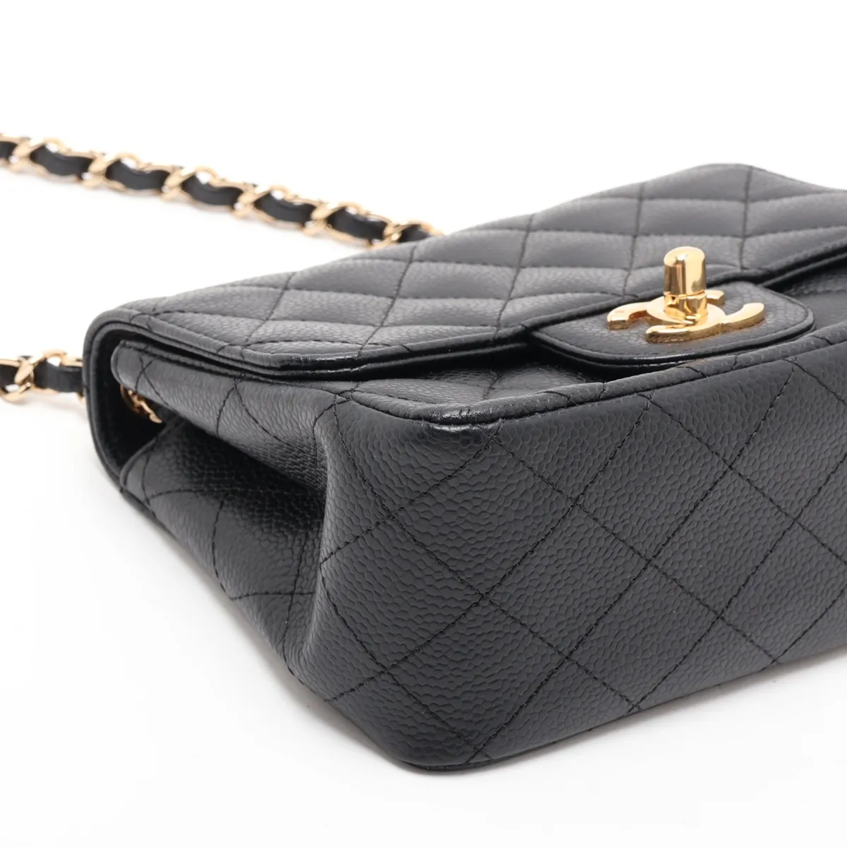 Mini Matelassé 17 Caviar Skin Single Flap Single Chain Bag, Black with Gold Hardware, 12038823, Serial Number 12, A35200 — view 4