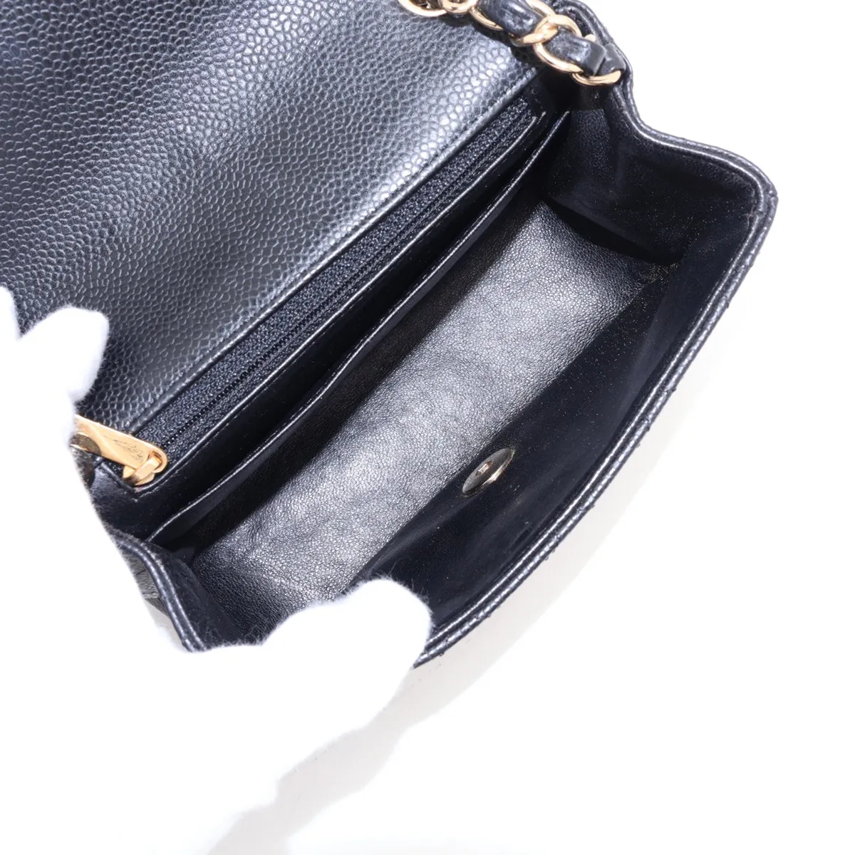 Mini Matelassé 17 Caviar Skin Single Flap Single Chain Bag, Black with Gold Hardware, 12038823, Serial Number 12, A35200 — view 6
