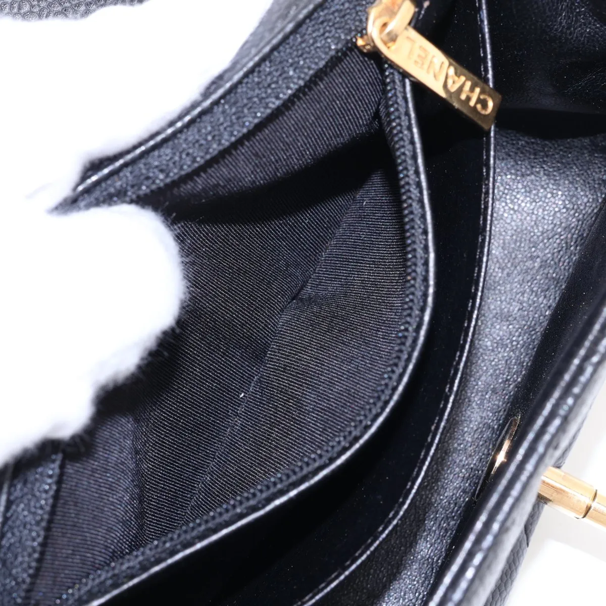 Mini Matelassé 17 Caviar Skin Single Flap Single Chain Bag, Black with Gold Hardware, 12038823, Serial Number 12, A35200 — view 7
