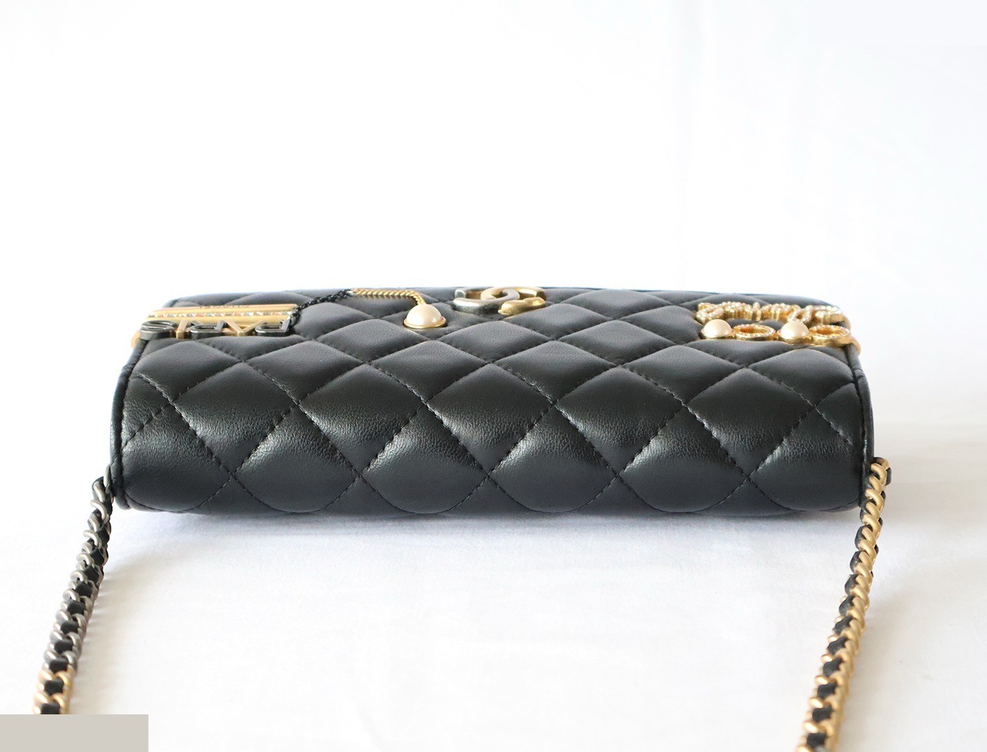 Matelassé Lambskin Chain Wallet Shoulder Bag, Black — view 5