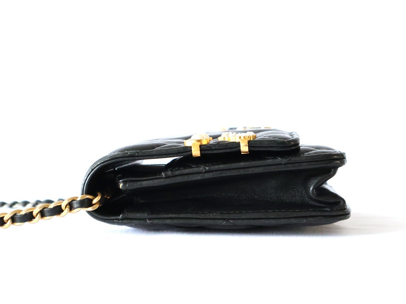 Matelassé Lambskin Chain Wallet Shoulder Bag, Black — view 6