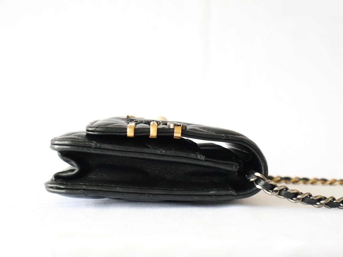 Matelassé Lambskin Chain Wallet Shoulder Bag, Black — view 7
