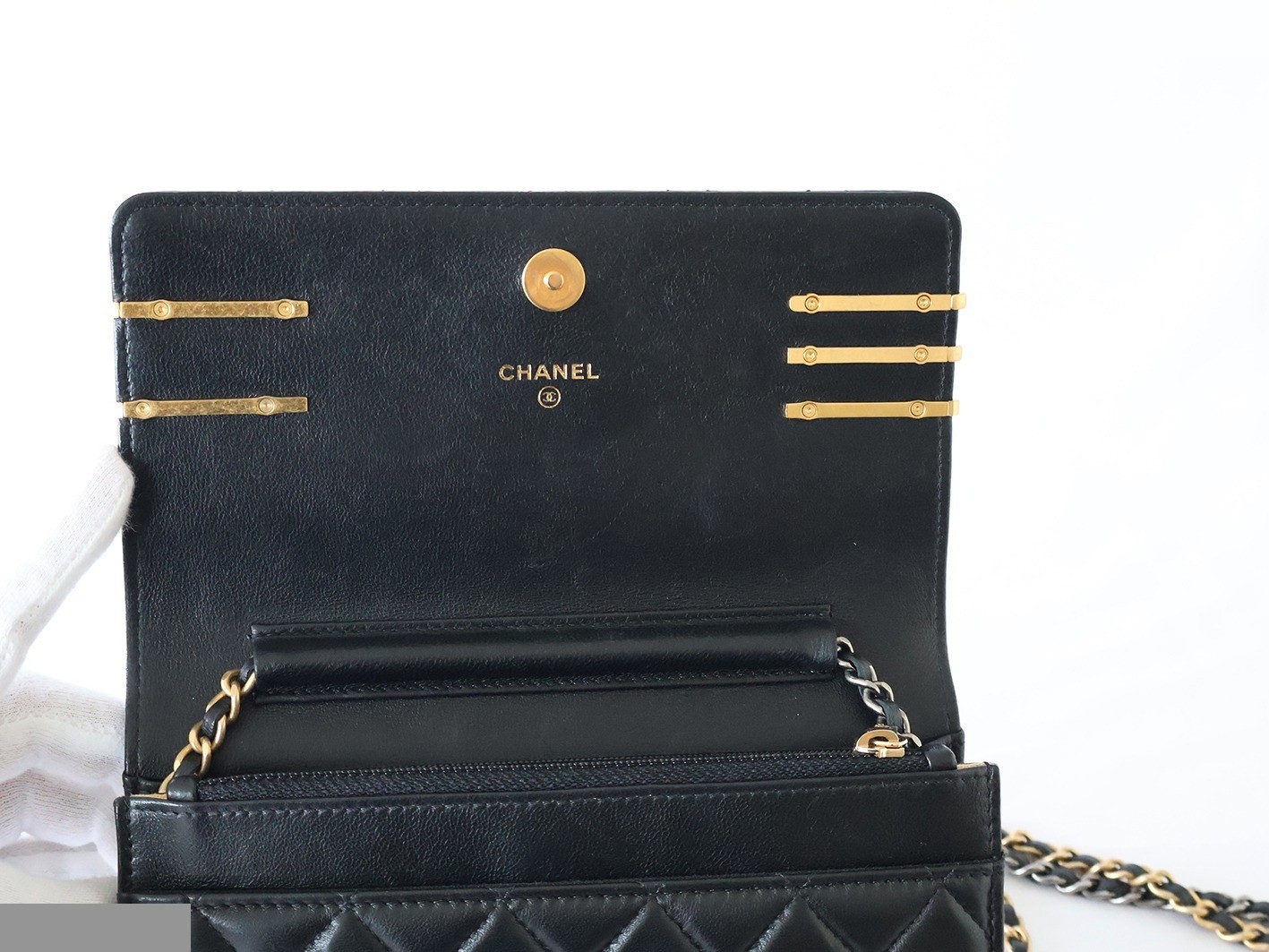 Matelassé Lambskin Chain Wallet Shoulder Bag, Black — view 9