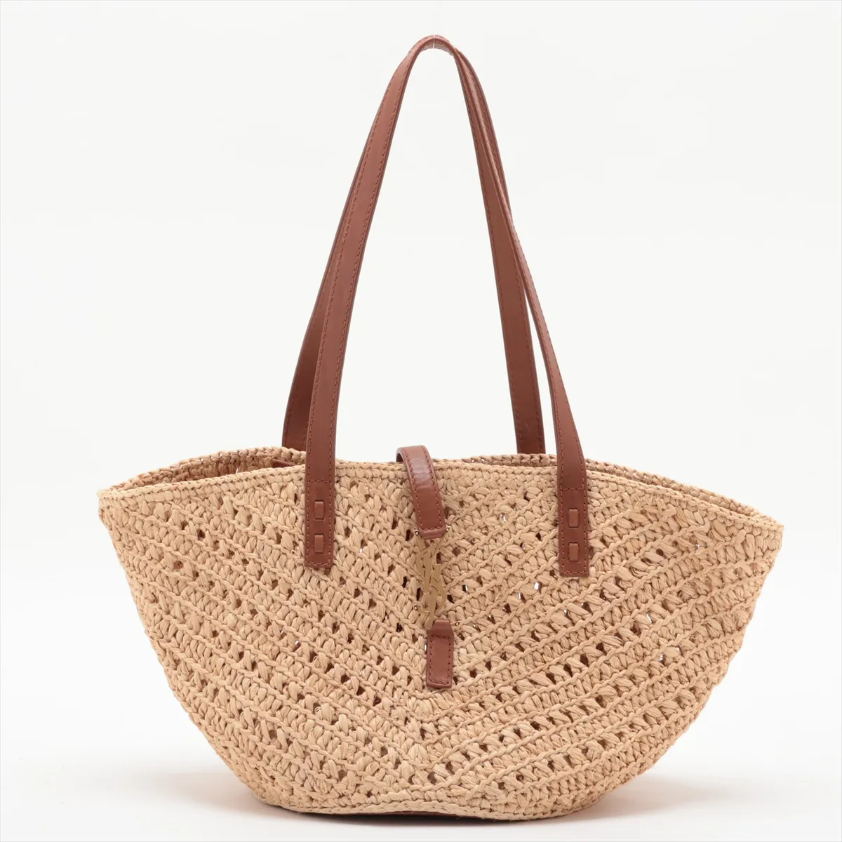 Panier 751240 Raffia x Leather Tote Bag Beige x Brown