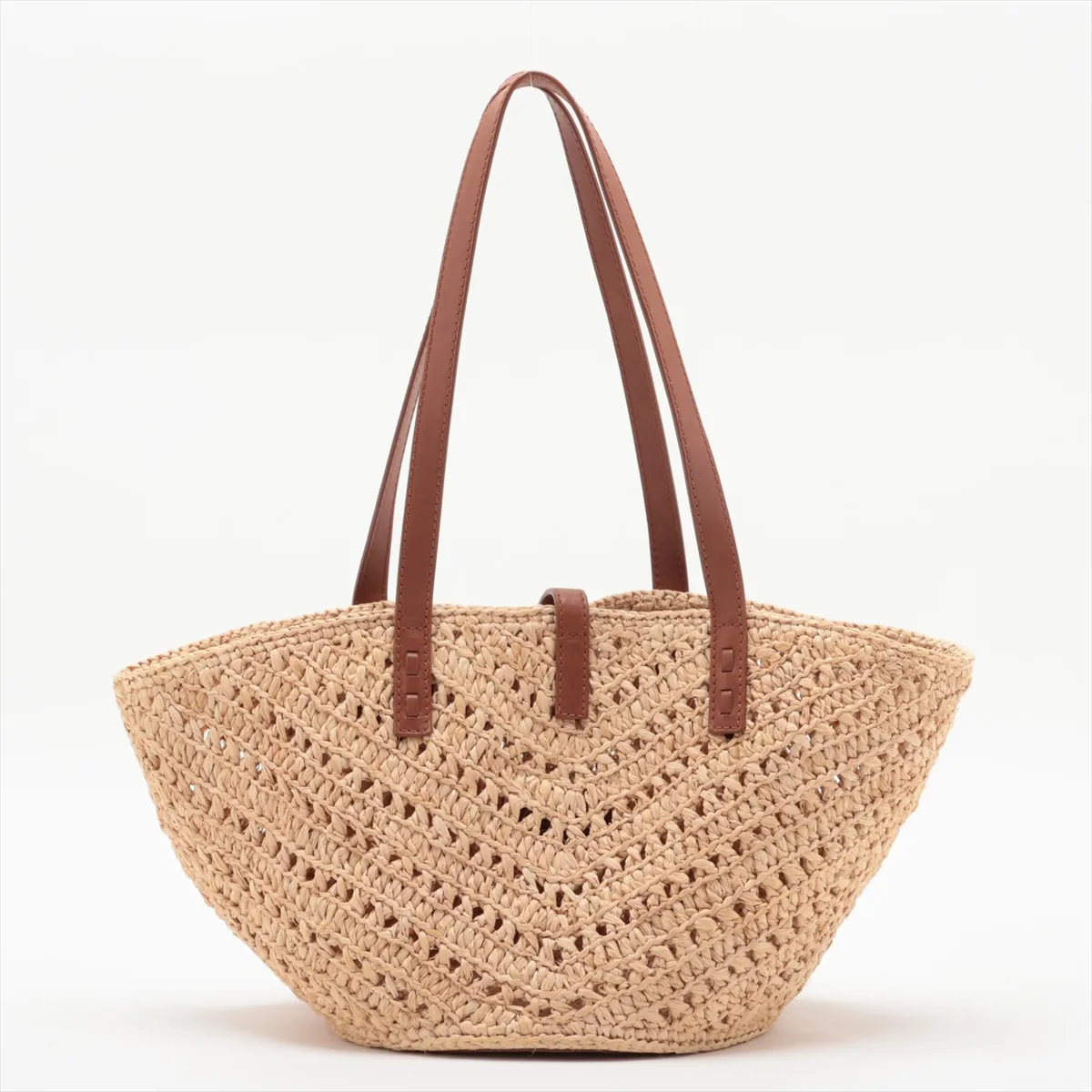 Panier 751240 Raffia x Leather Tote Bag Beige x Brown — view 2