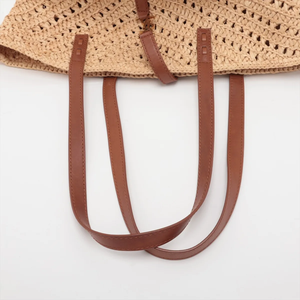 Panier 751240 Raffia x Leather Tote Bag Beige x Brown — view 5