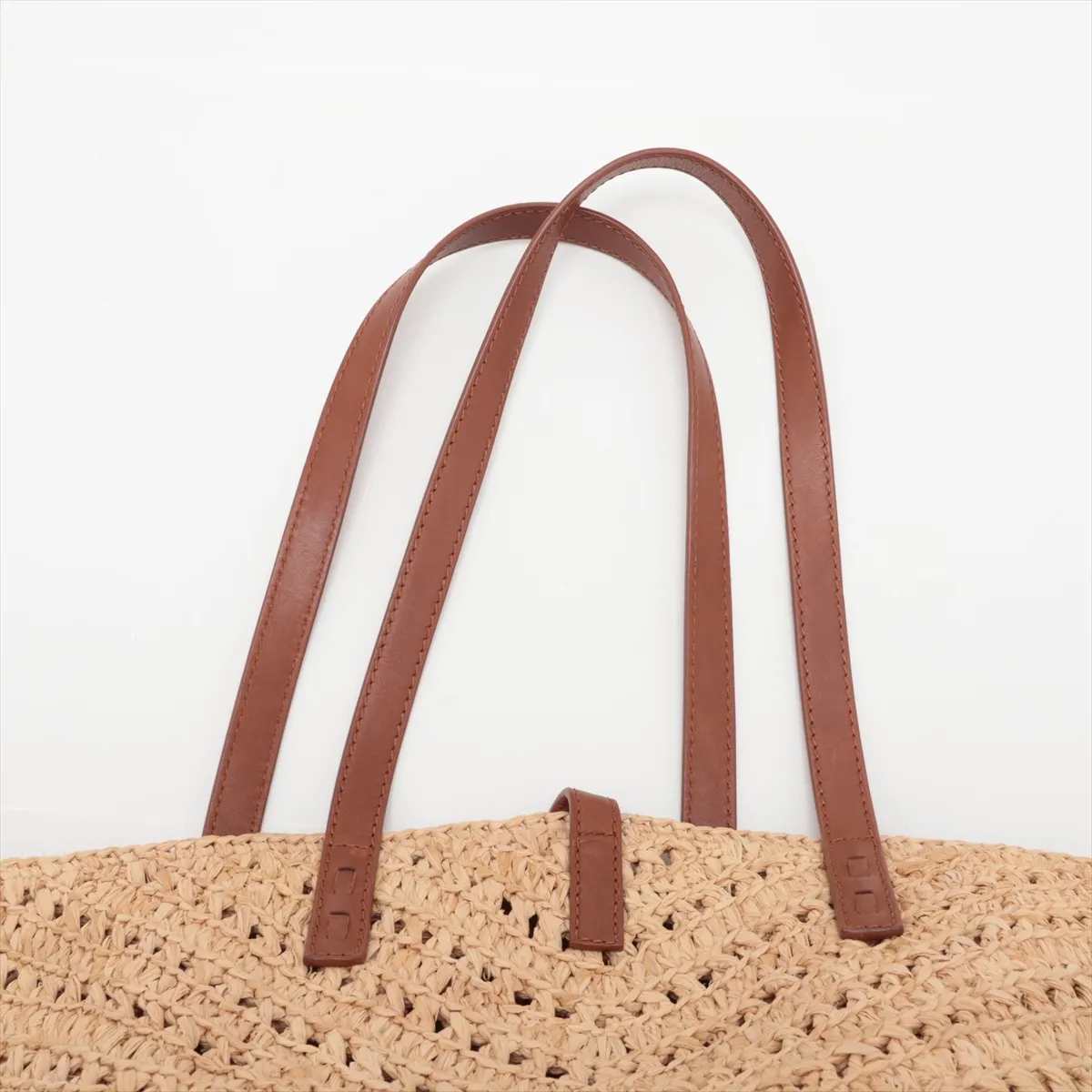 Panier 751240 Raffia x Leather Tote Bag Beige x Brown — view 6