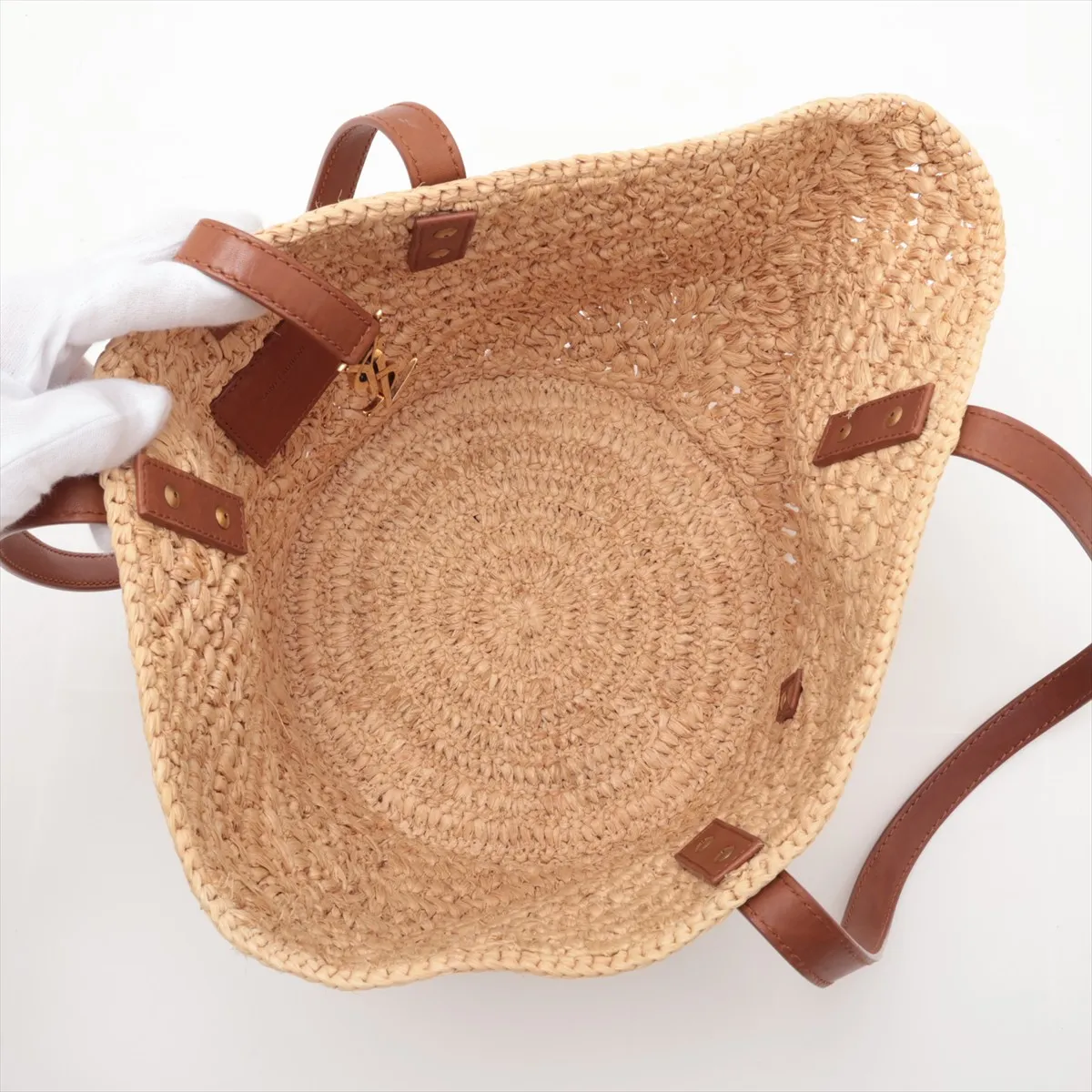 Panier 751240 Raffia x Leather Tote Bag Beige x Brown — view 7