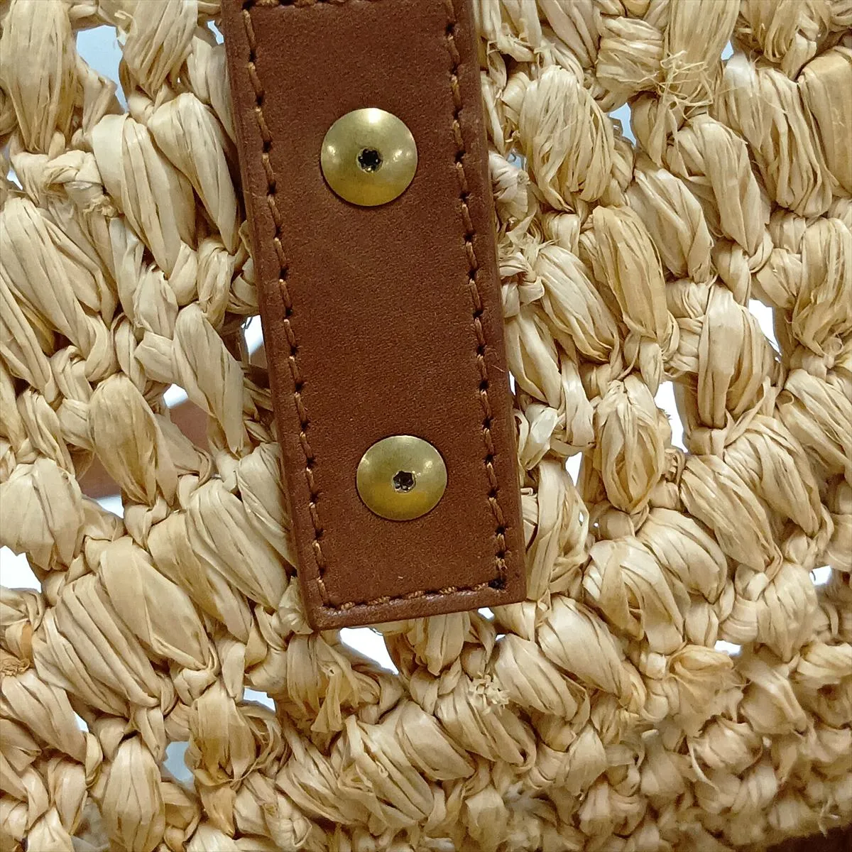 Panier 751240 Raffia x Leather Tote Bag Beige x Brown — view 9