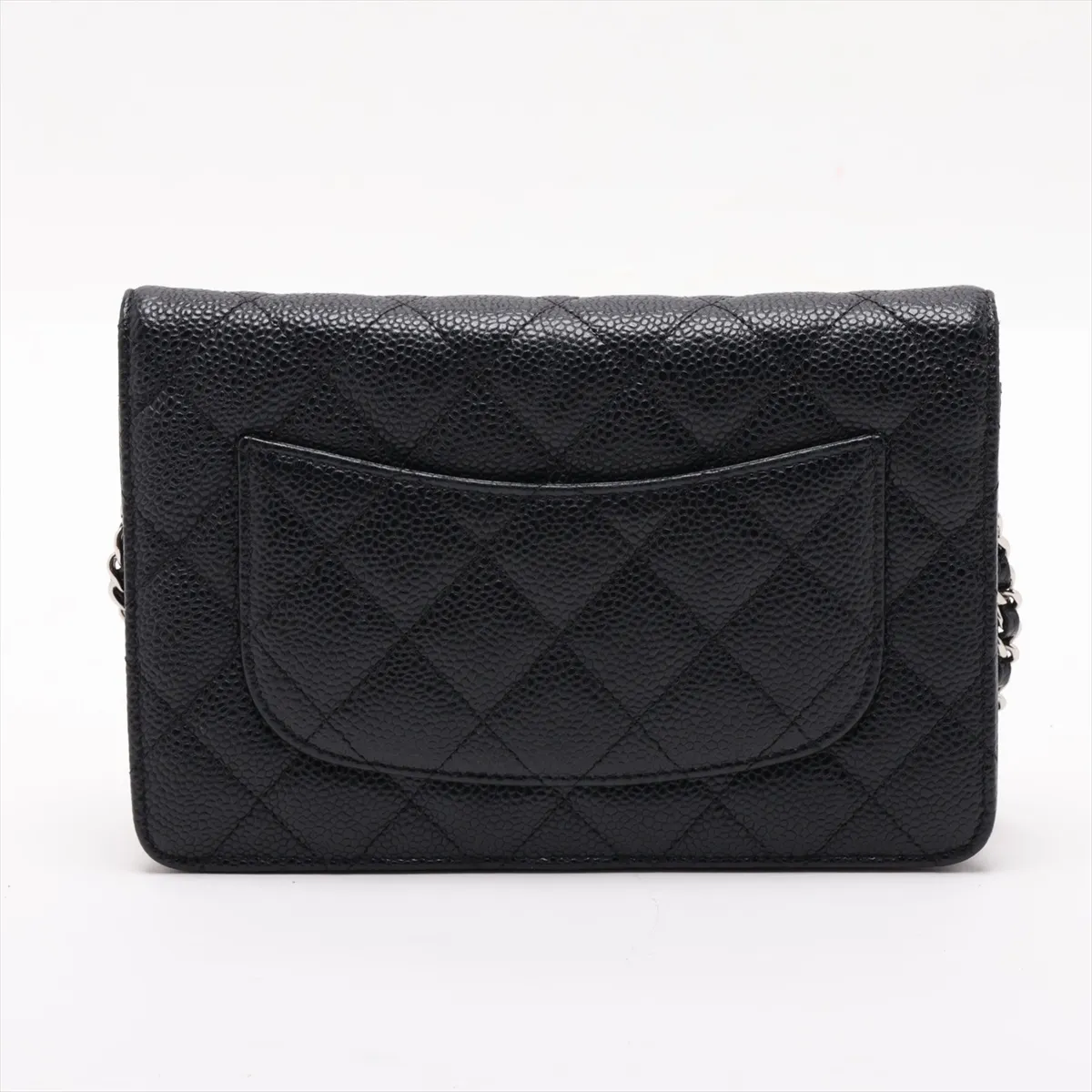 Matelassé Caviar Skin Chain Wallet, Black with Silver Hardware, 22636050, Serial Number AP0250 — view 2