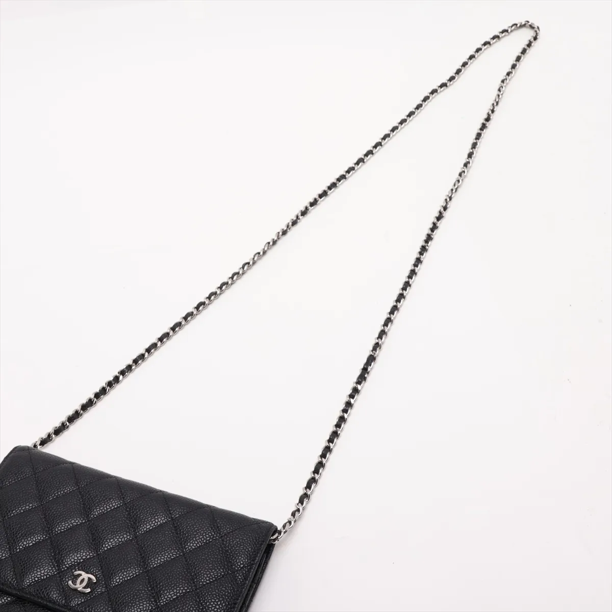 Matelassé Caviar Skin Chain Wallet, Black with Silver Hardware, 22636050, Serial Number AP0250 — view 5