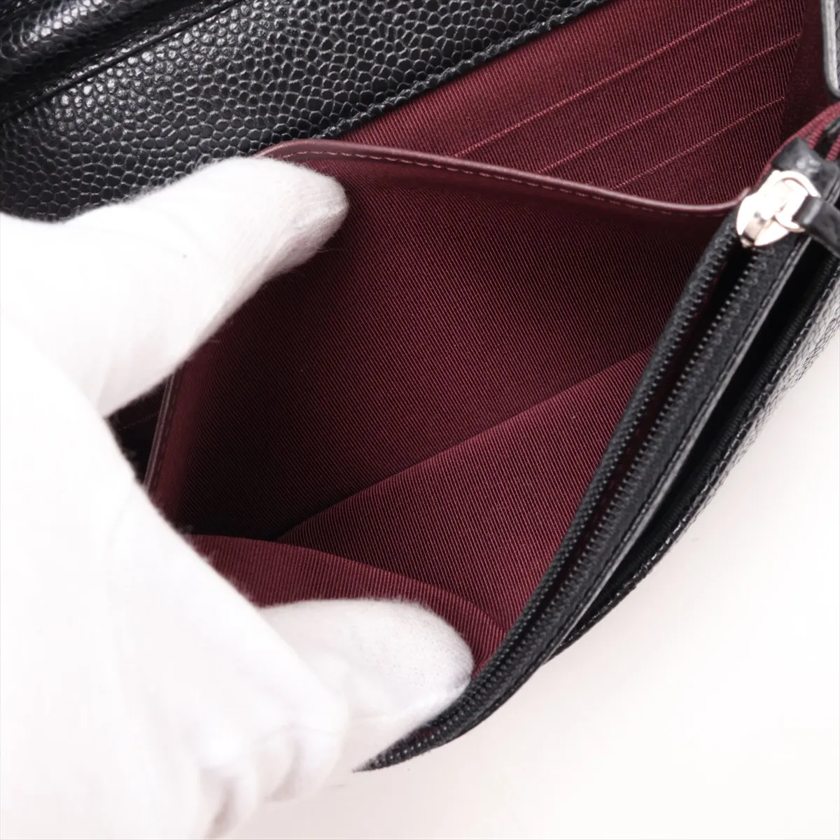 Matelassé Caviar Skin Chain Wallet, Black with Silver Hardware, 22636050, Serial Number AP0250 — view 7