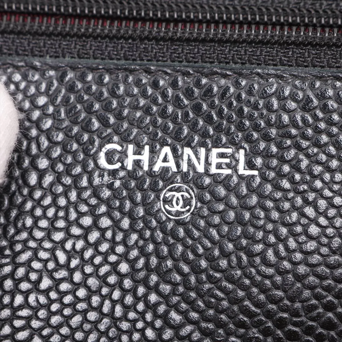 Matelassé Caviar Skin Chain Wallet, Black with Silver Hardware, 22636050, Serial Number AP0250 — view 10