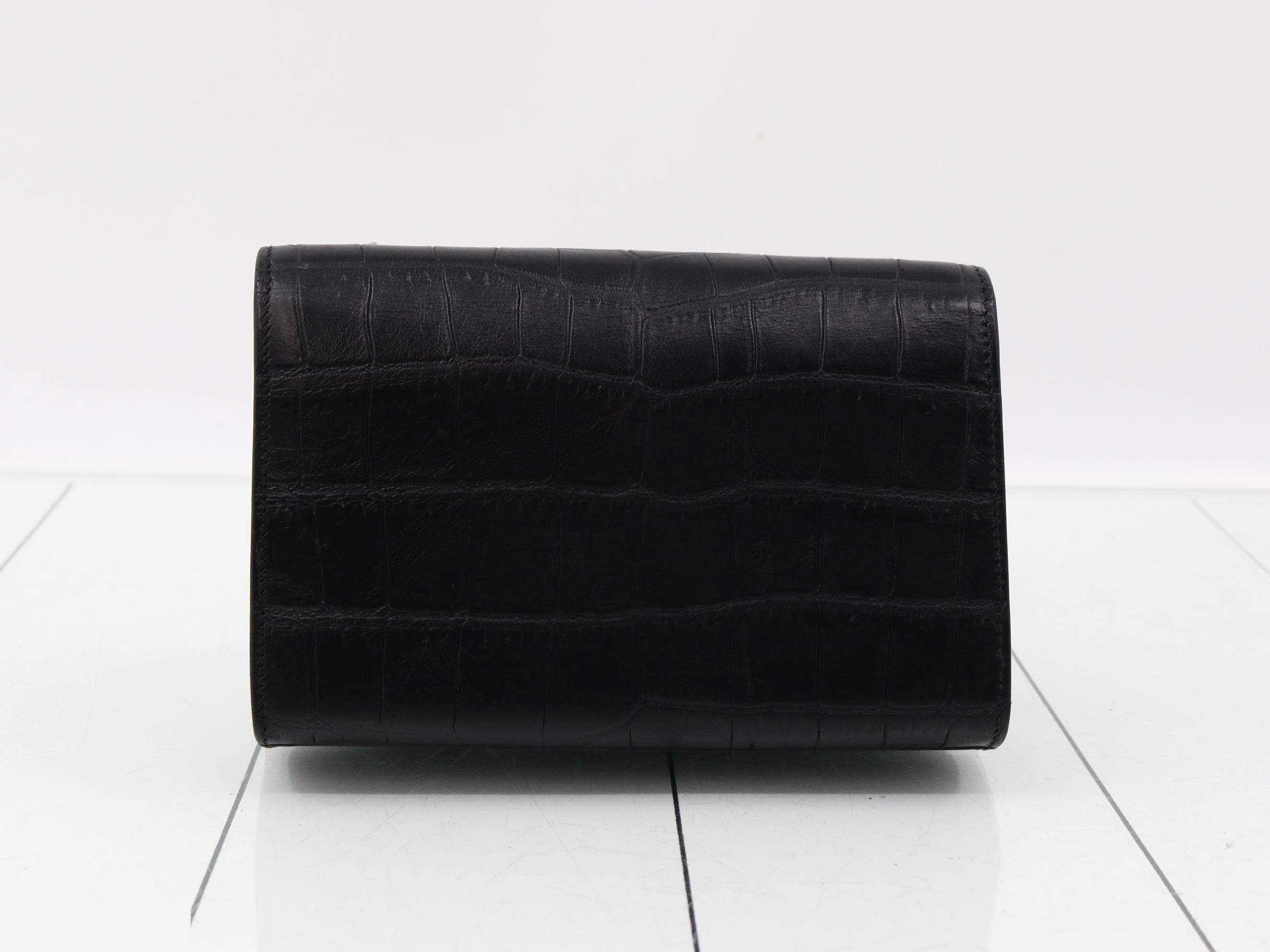 Kate Crocodile Embossed Chain Shoulder Bag, Black — view 2