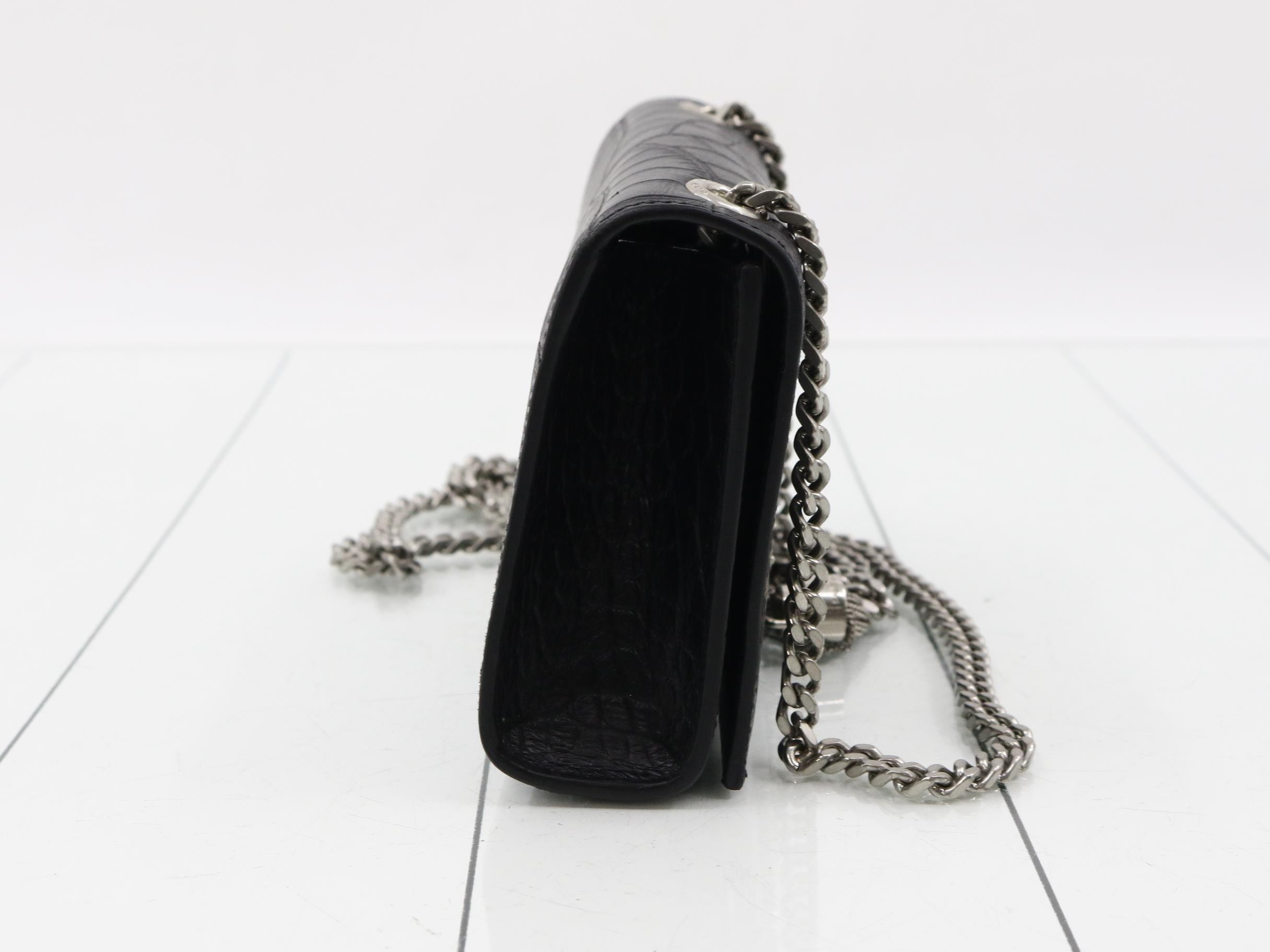 Kate Crocodile Embossed Chain Shoulder Bag, Black — view 4