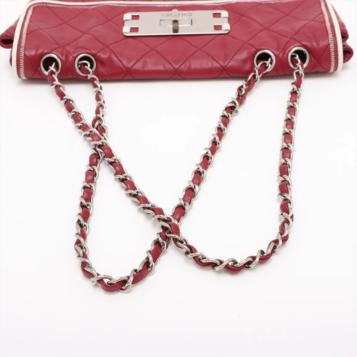 2.55 Leather Chain Shoulder Bag Red Silver Hardware 12133409 No. 12 — view 5