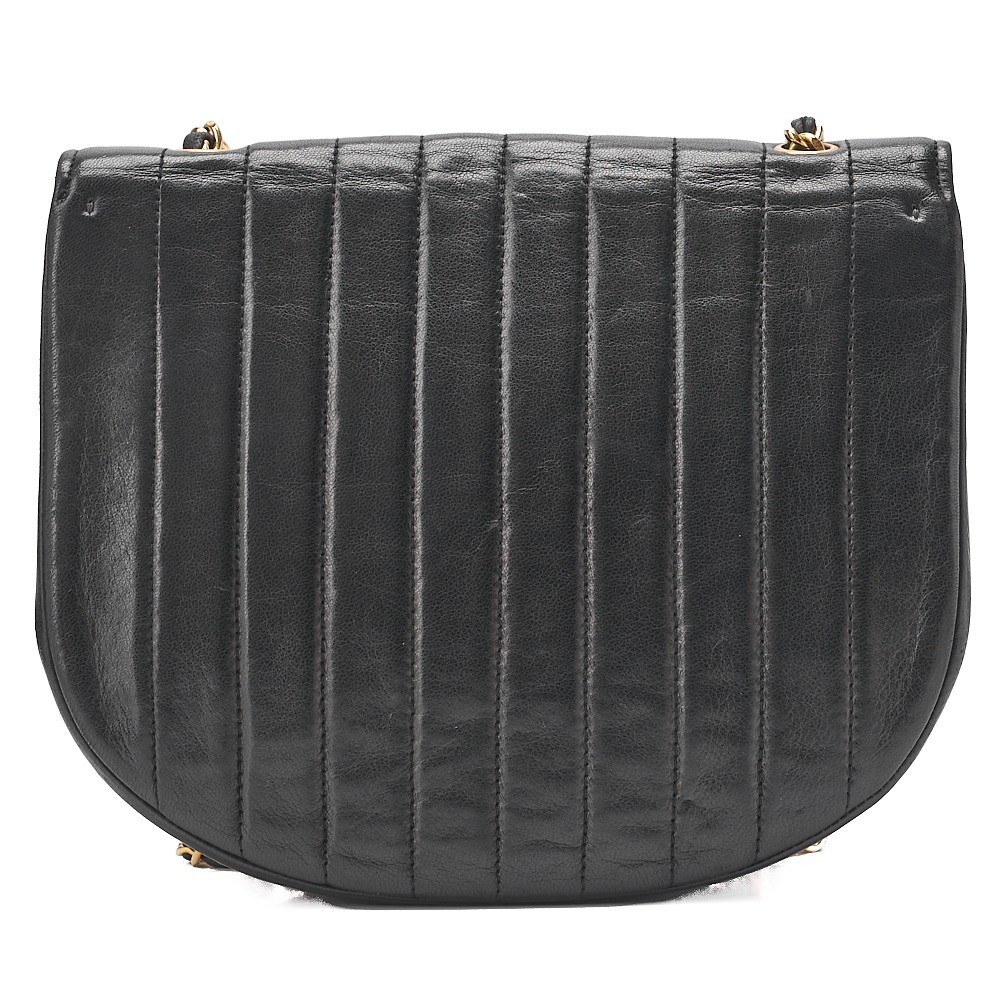 Lambskin round-shaped full-flap chain shoulder bag, black, gold hardware. — view 2