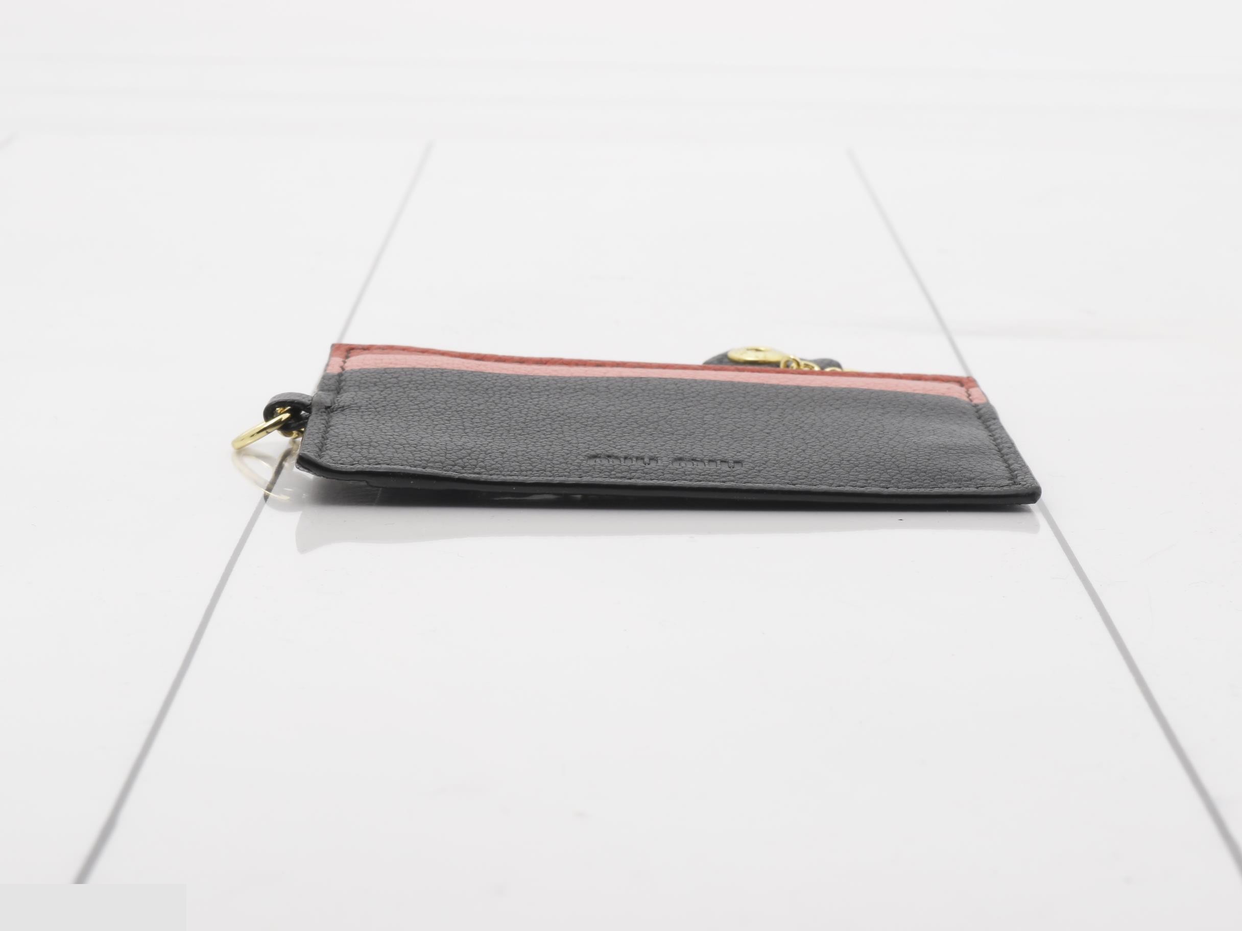 Logo card case, leather, black, pink — view 3