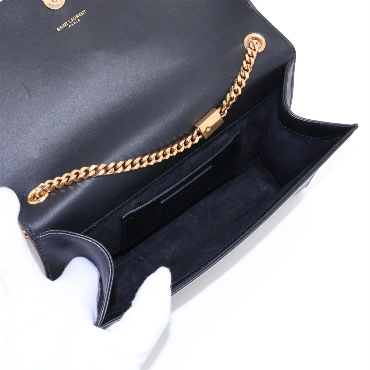 Classic Kate 354119 Leather Chain Shoulder Bag, Black — view 6