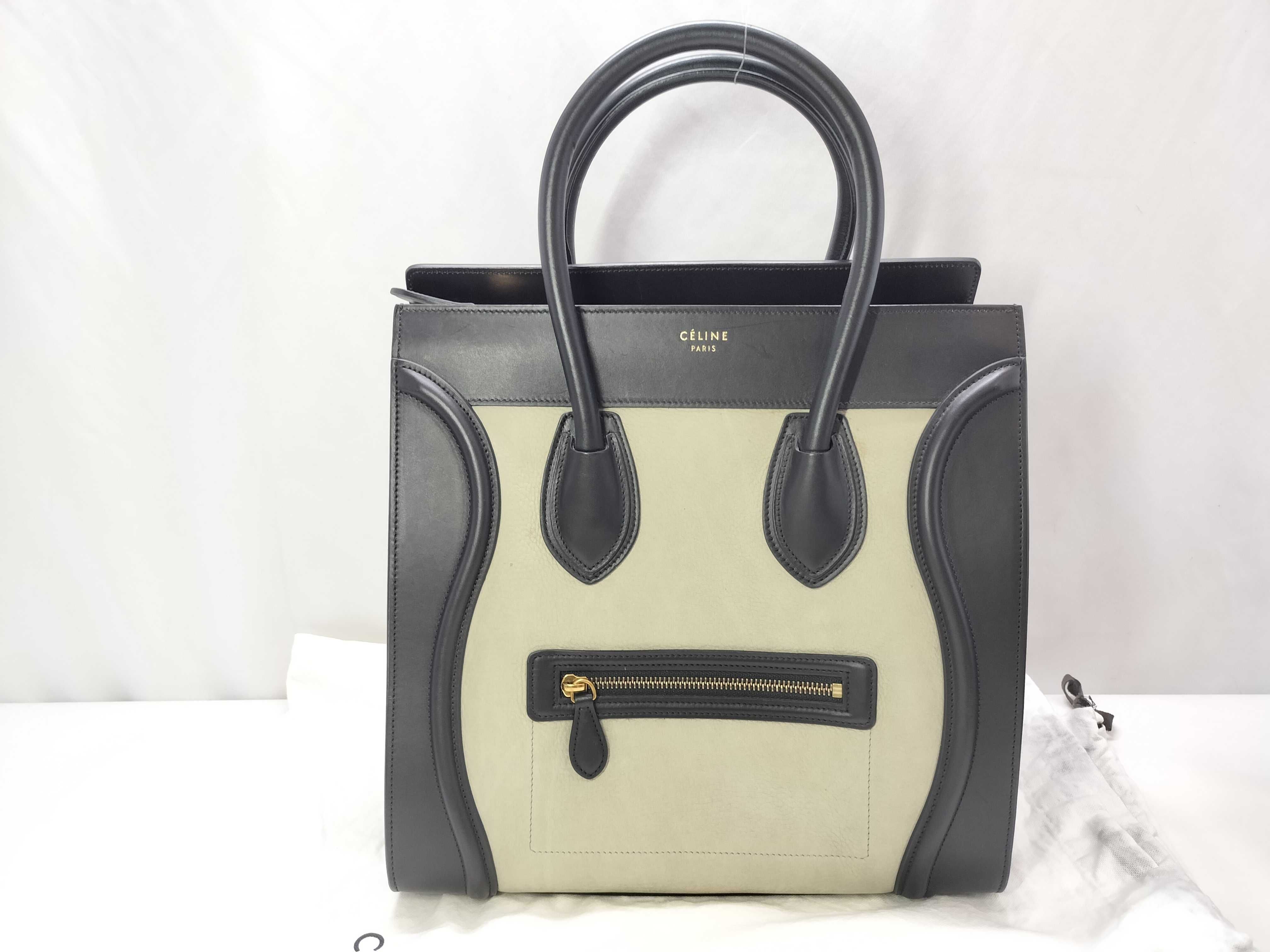 Luggage Mini Shopper Leather Handbag, Light Gray x Black