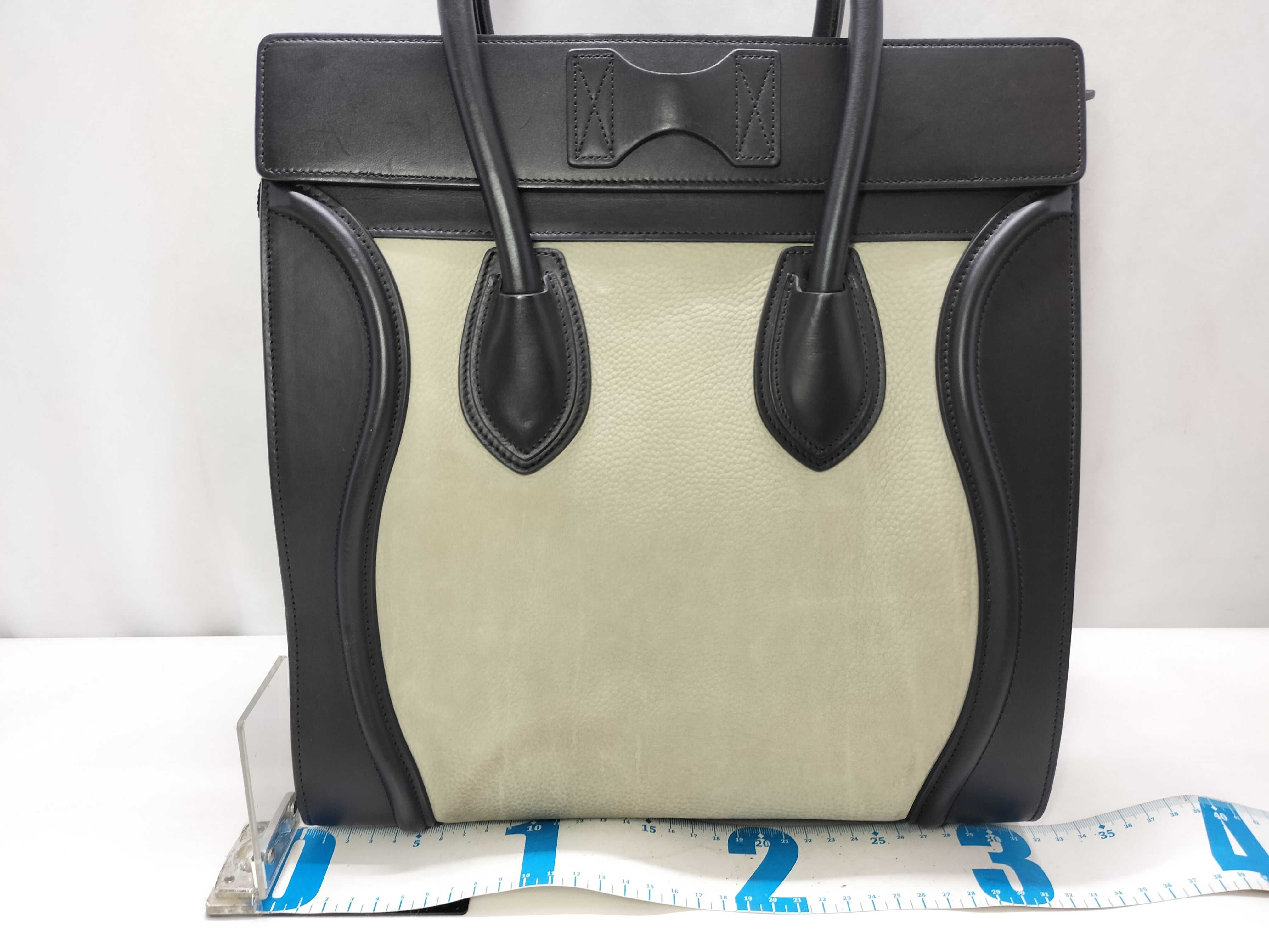 Luggage Mini Shopper Leather Handbag, Light Gray x Black — view 2