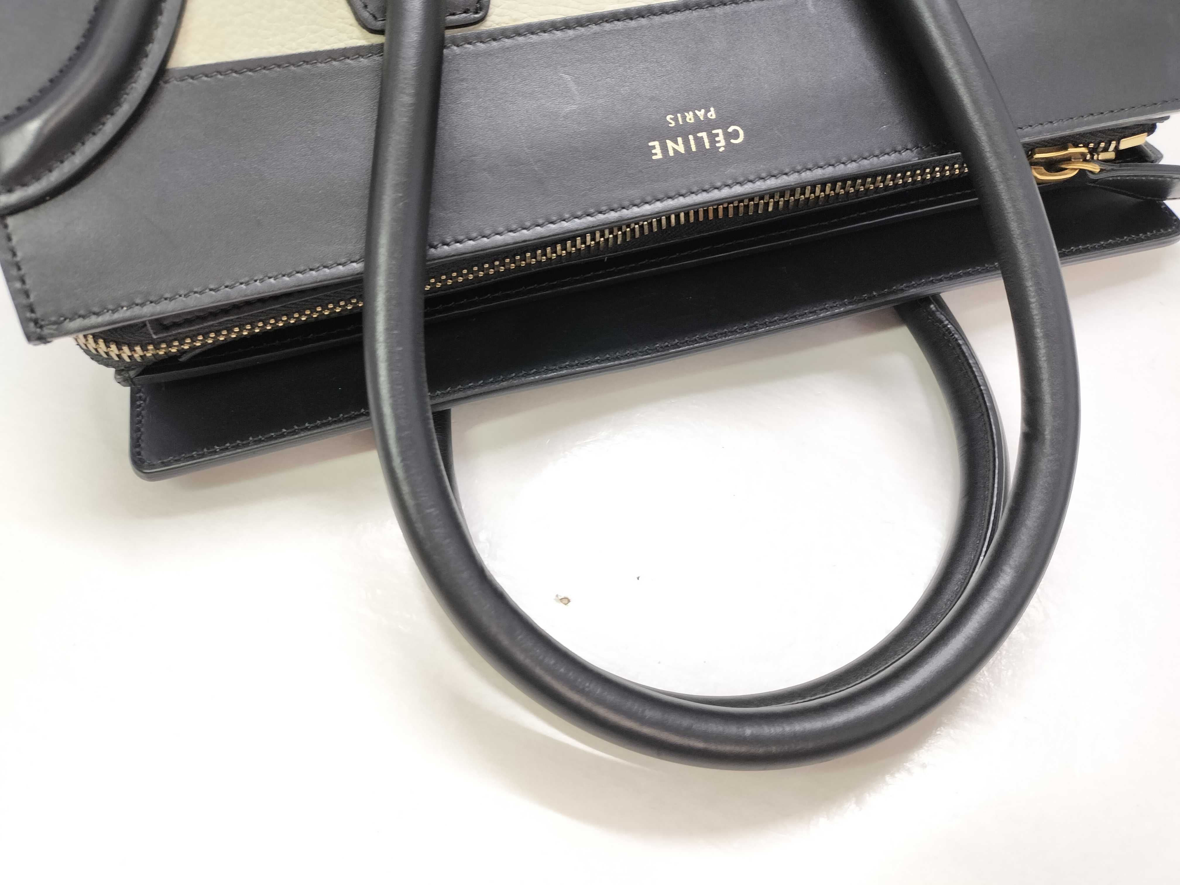 Luggage Mini Shopper Leather Handbag, Light Gray x Black — view 3