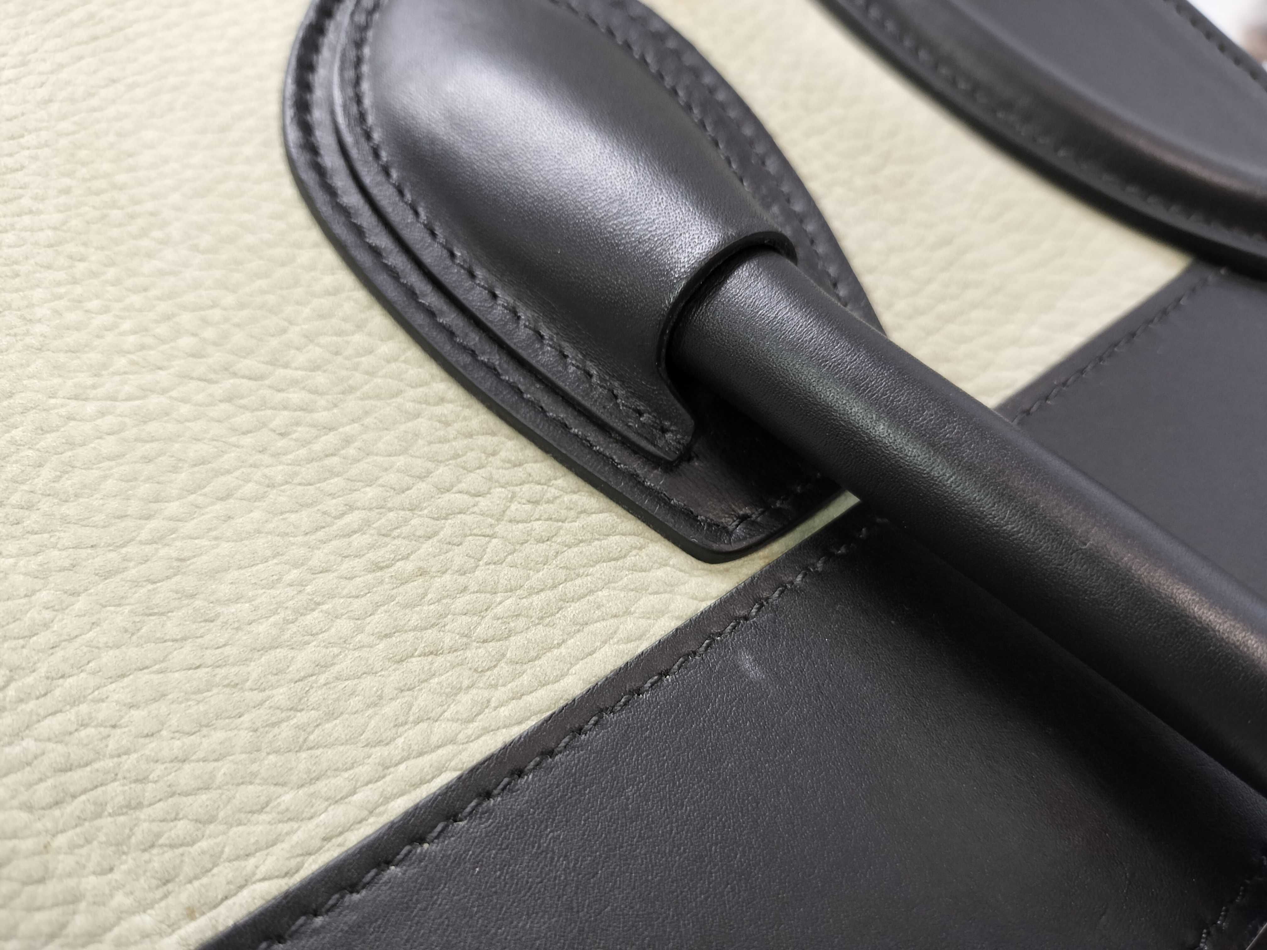 Luggage Mini Shopper Leather Handbag, Light Gray x Black — view 5