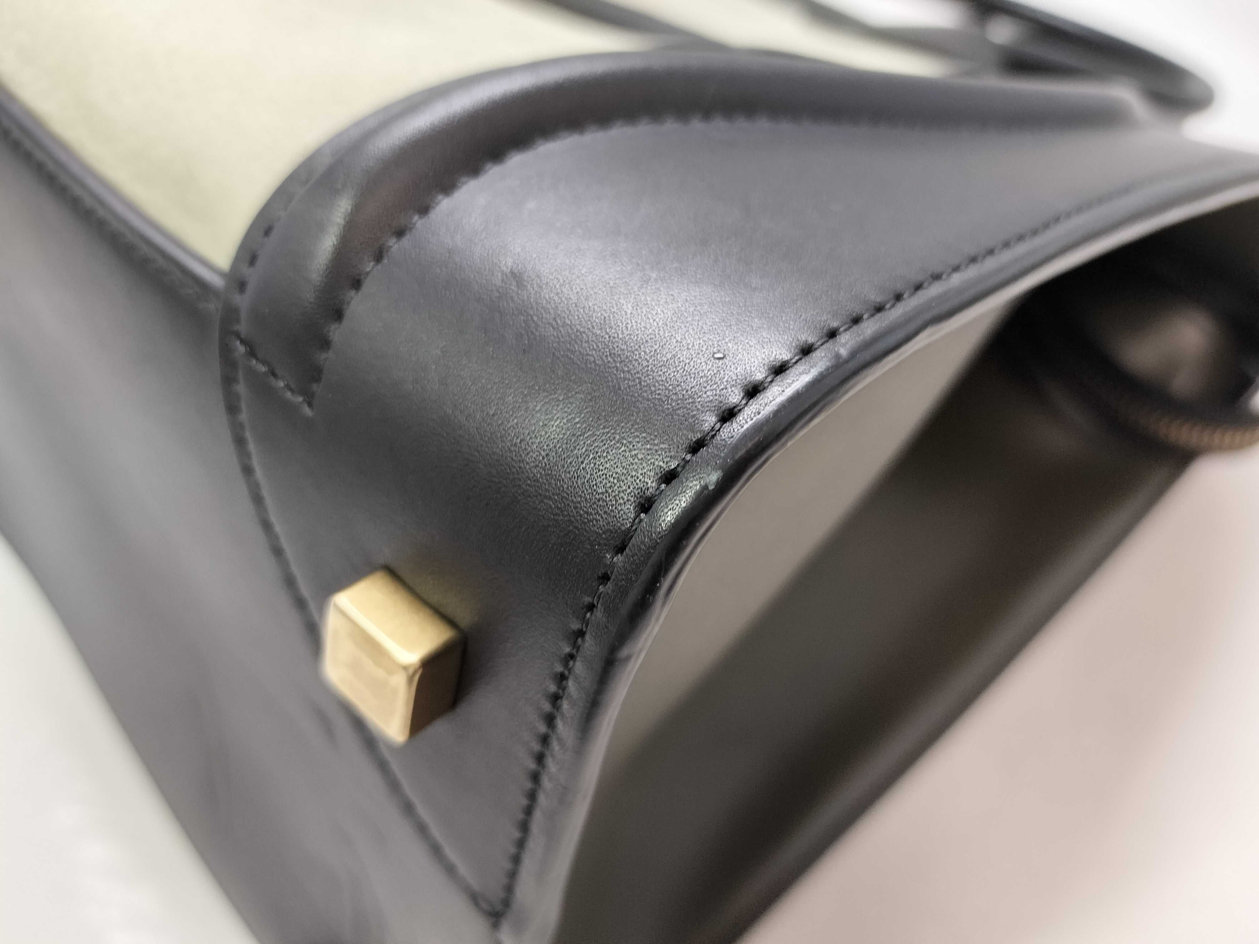 Luggage Mini Shopper Leather Handbag, Light Gray x Black — view 7